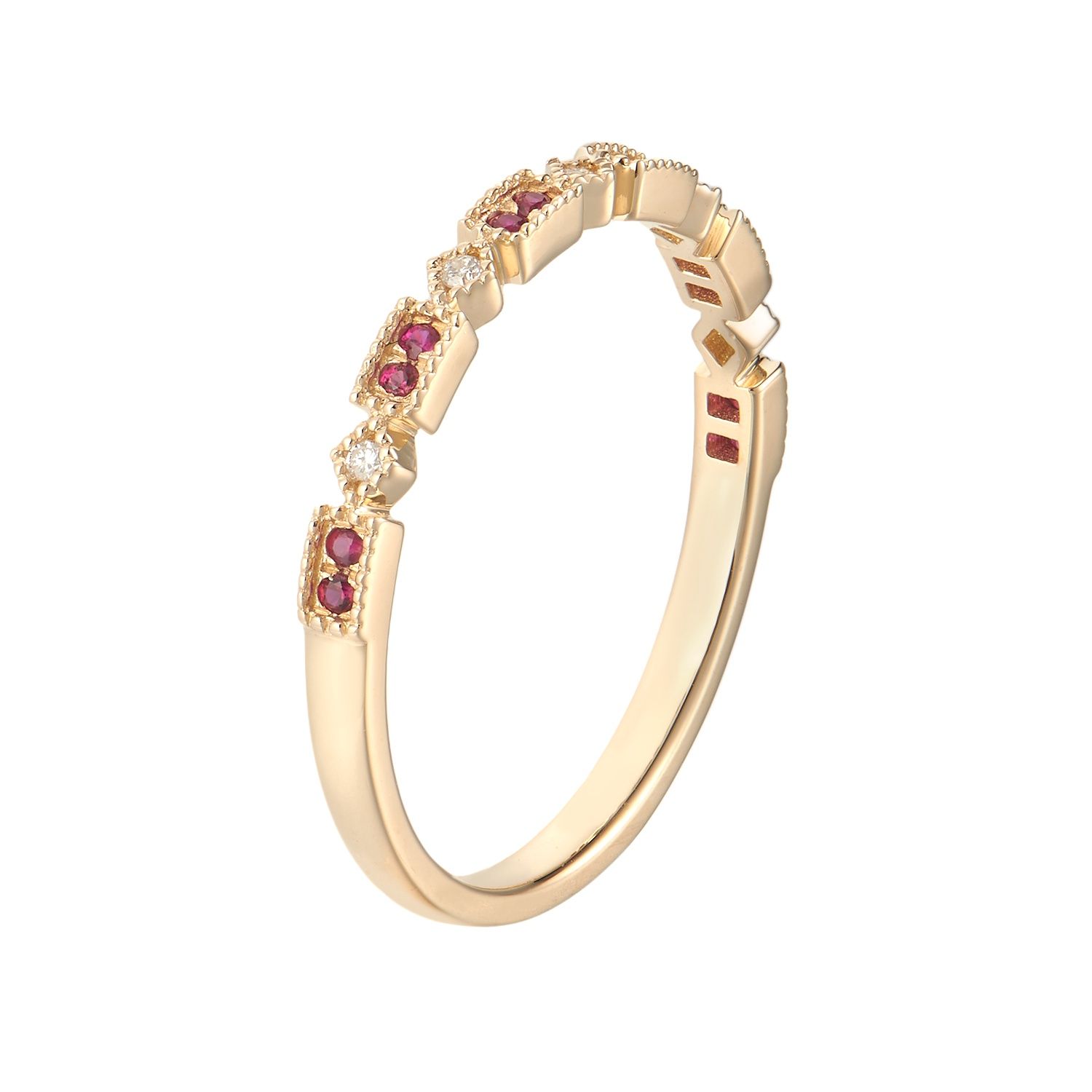 14K White/Yellow Gold Natural Round Color Gem Wedding Band MZ2355, main stone: 14KY-1.56g-0.086ct-Ruby