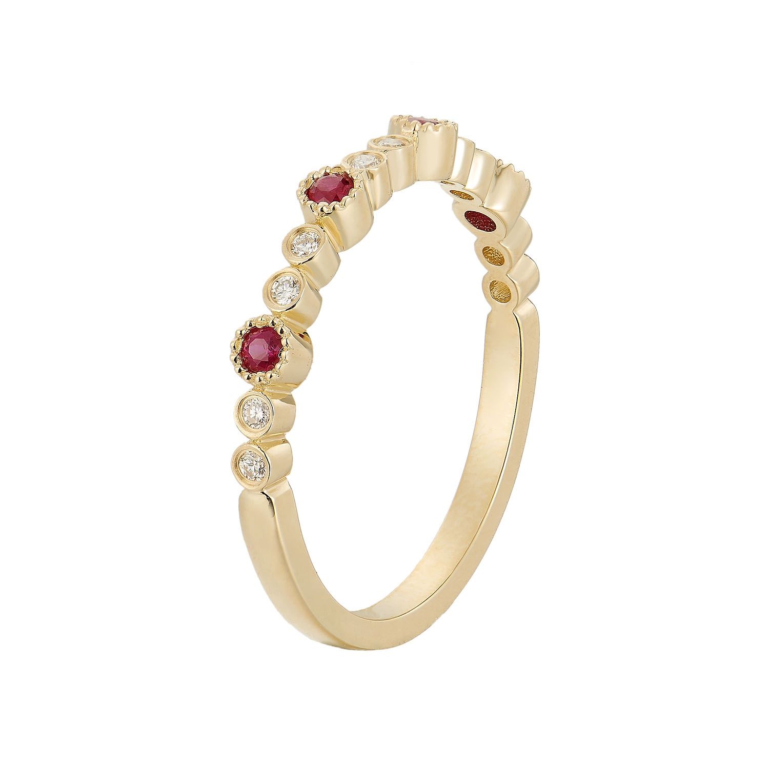 14K White/Yellow Gold Natural Round Color Gem Wedding Band MZ6037, main stone: 14KY-1.79g-0.178ct-Ruby