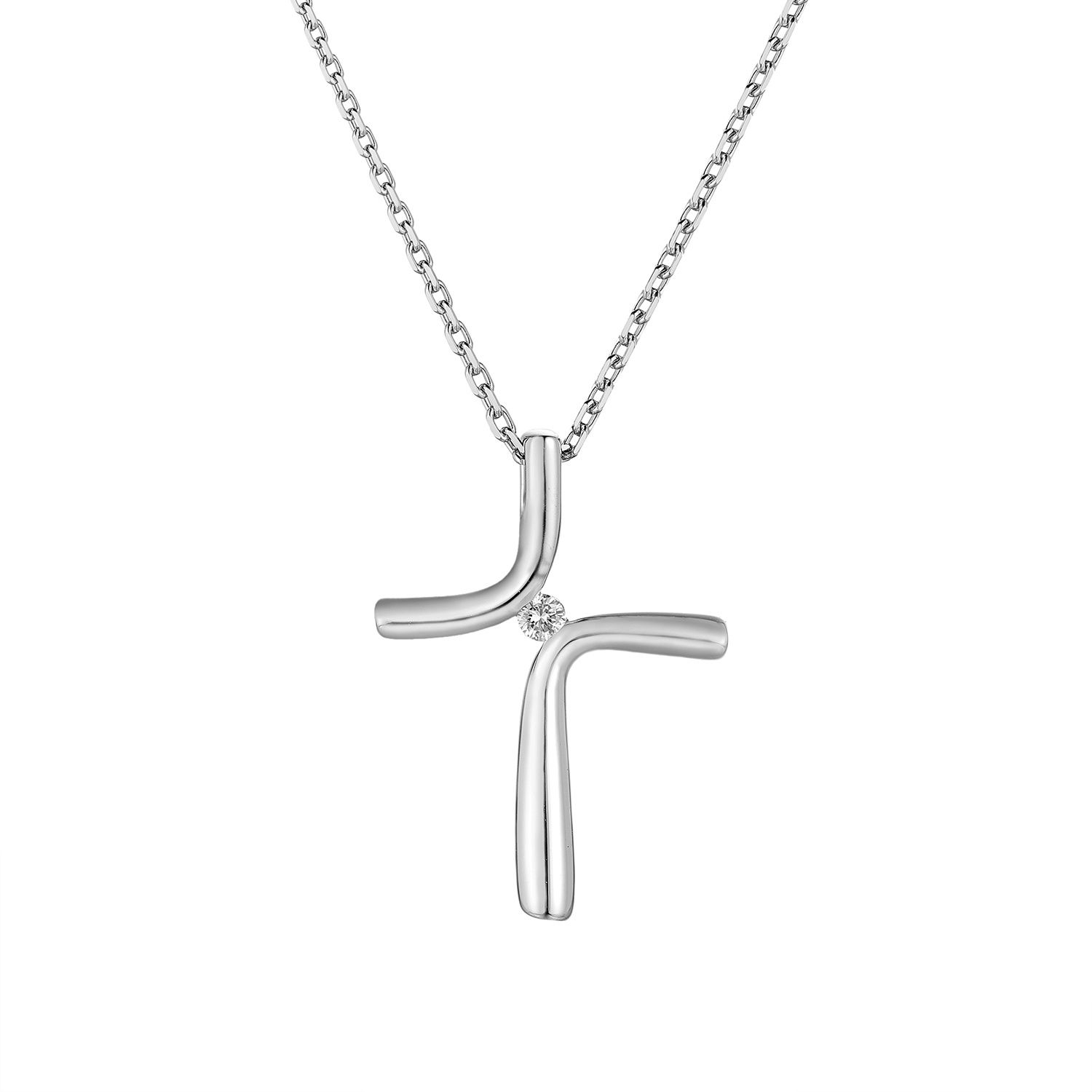 14K White Gold Cross Natural Diamond  Pendant Necklace MZ71581, Colour: 14KWhite-4.19g-0.044ct-ND
