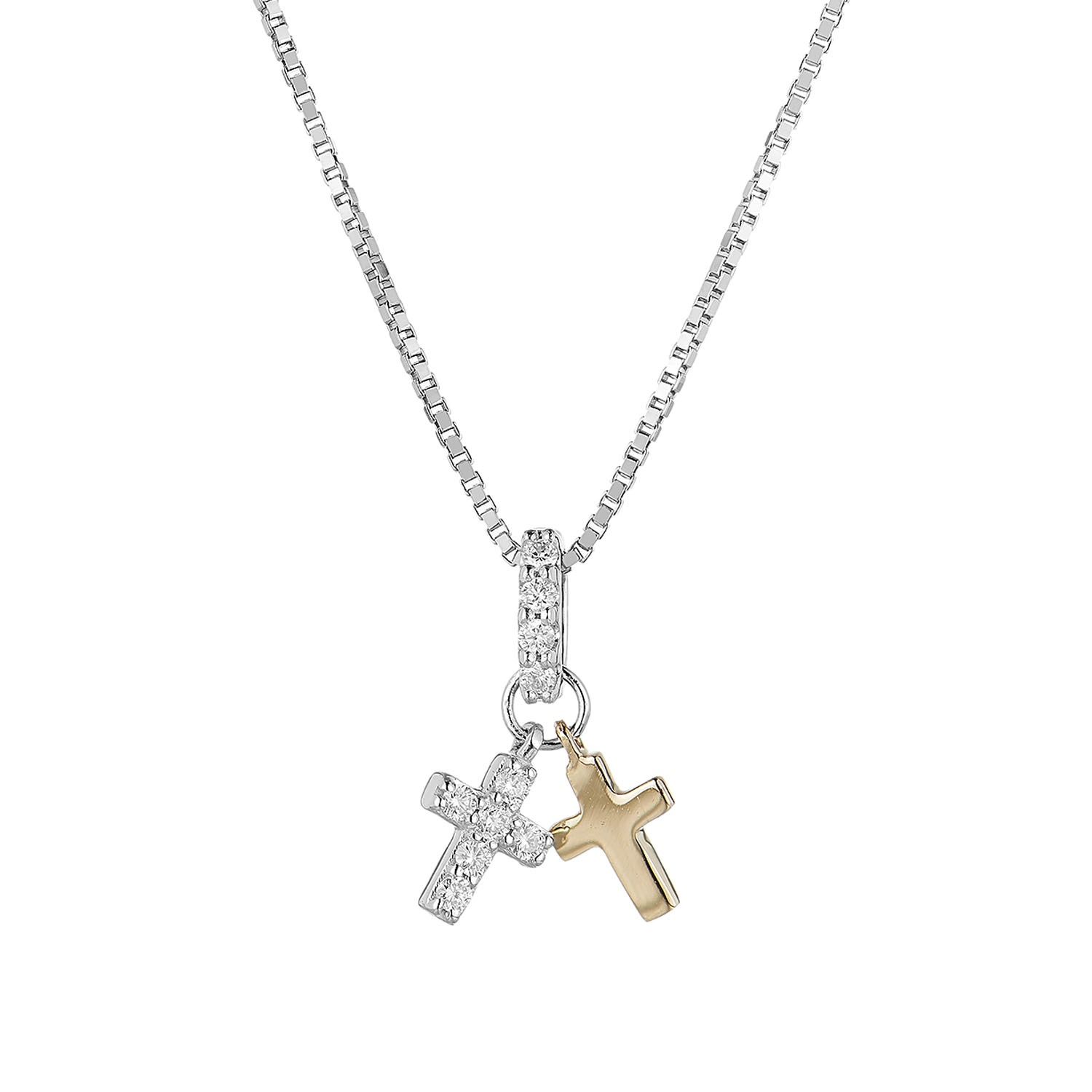 14K White Gold 14K Yellow Gold  Natural Diamond Pendant Necklace MZ71572, Colour: 14KWY-2.42g-0.083ct-ND