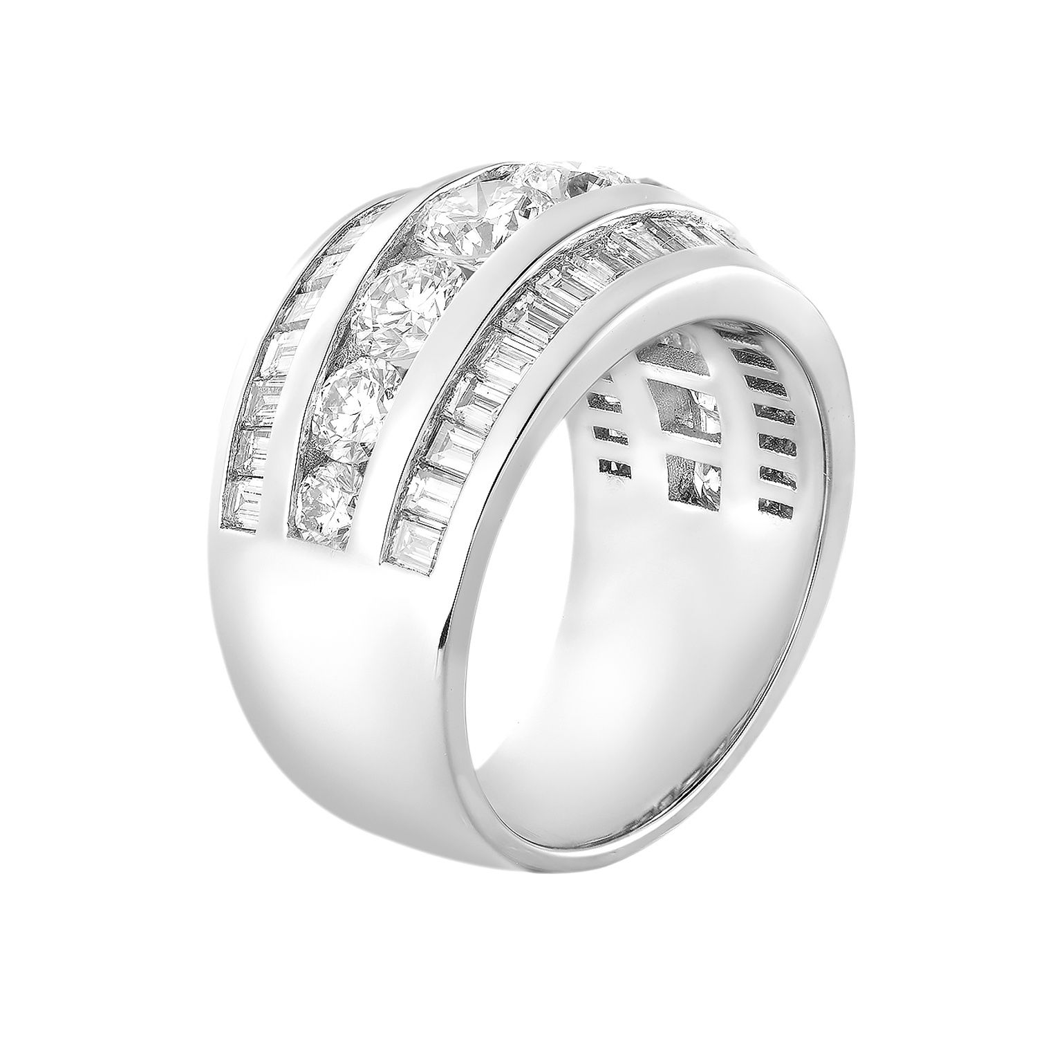 14K White Gold Round And Trapezoid Lab Grown Diamond Band MZ8057