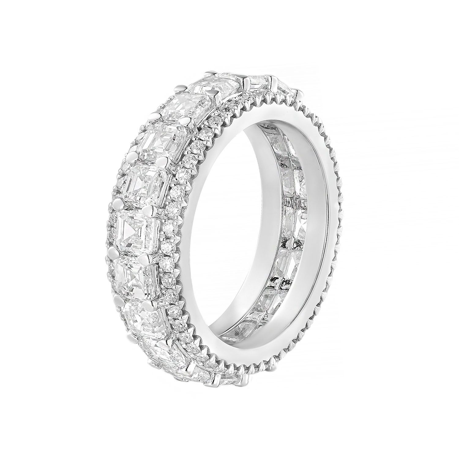 14K White Gold Asscher And Round Lab Grown Diamond Band MZ30022