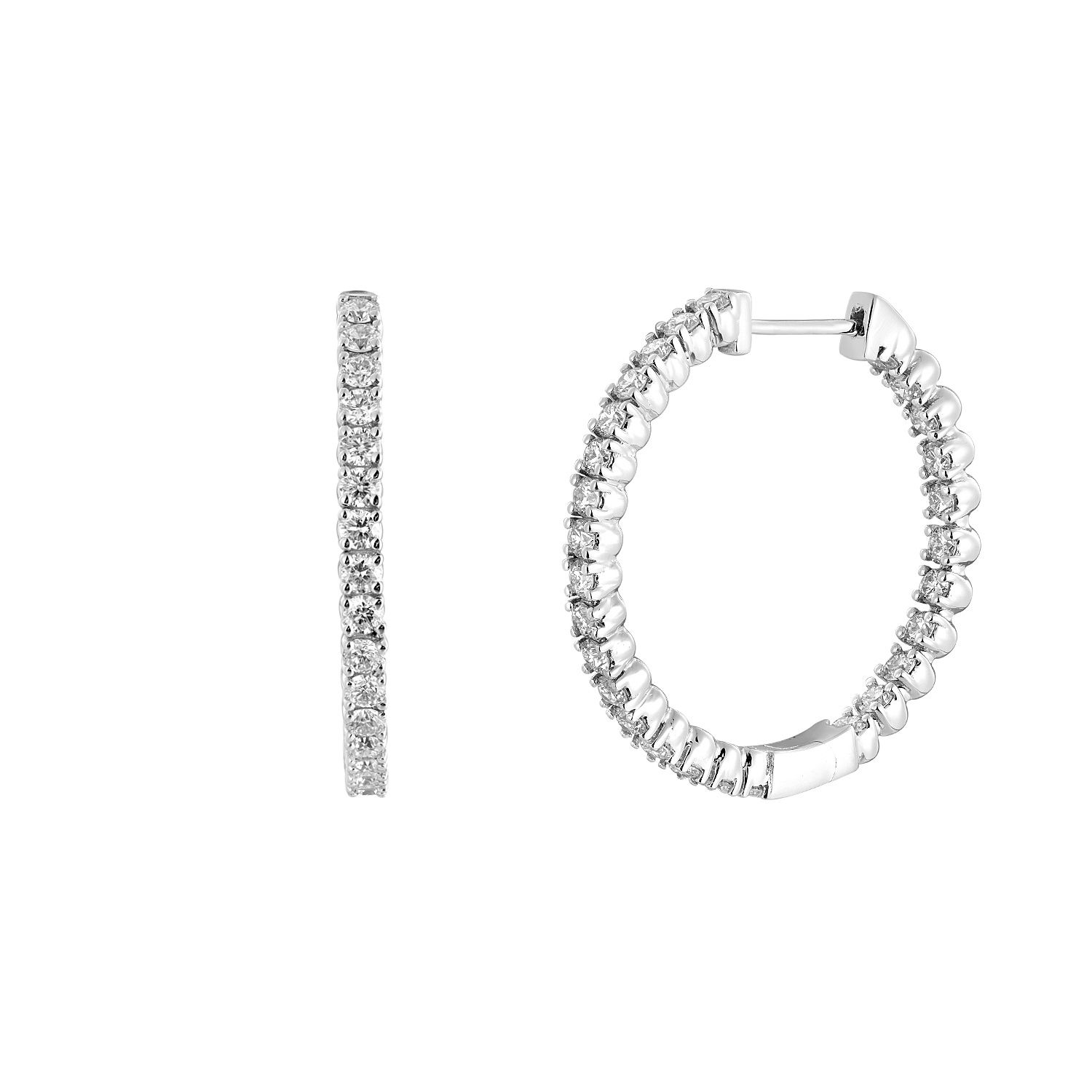 14K White Gold Natural Diamond  Hoop Earring MZ041, Colour: 14KW