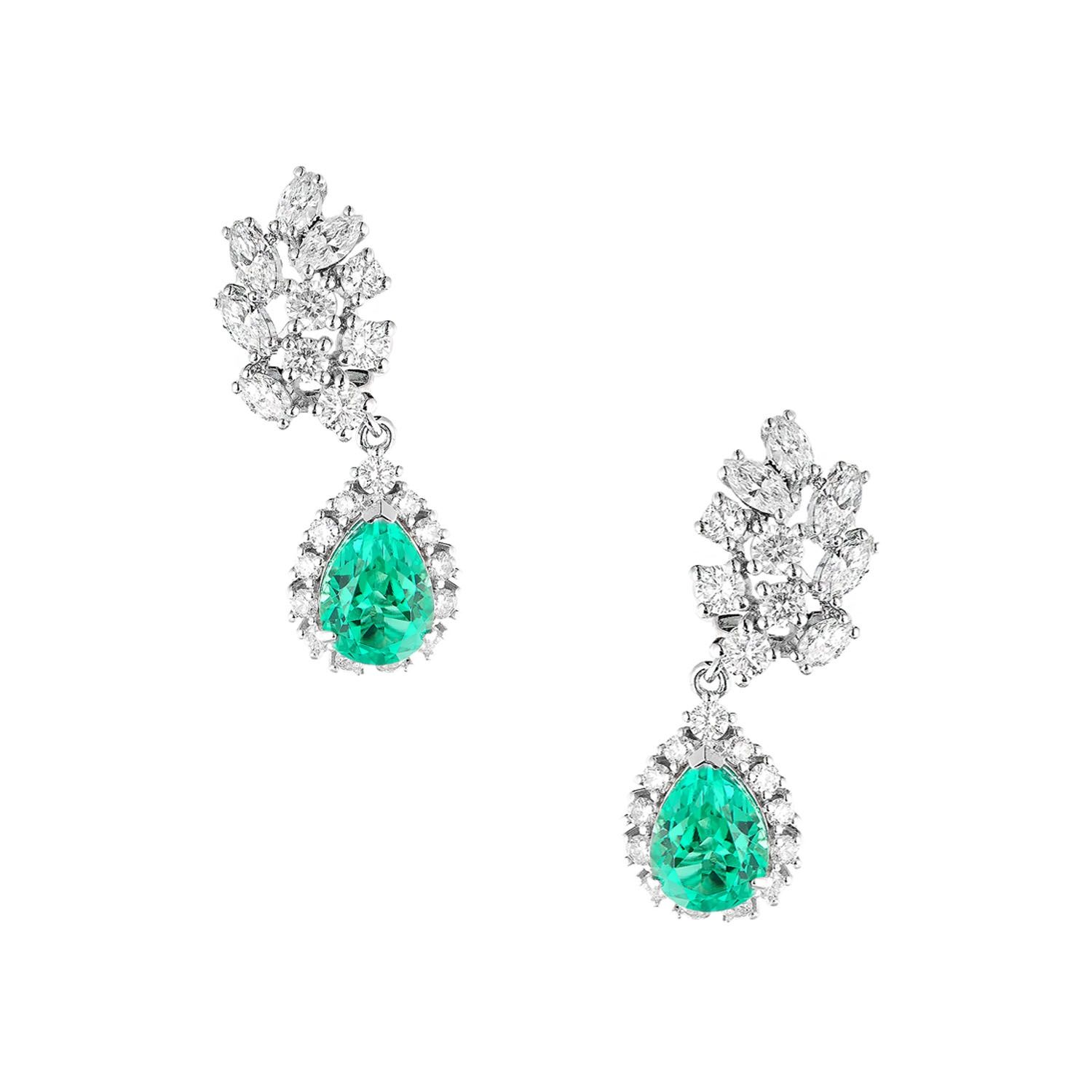 14K White Gold Lab Grown Emerald Diamond Earring MZ2471
