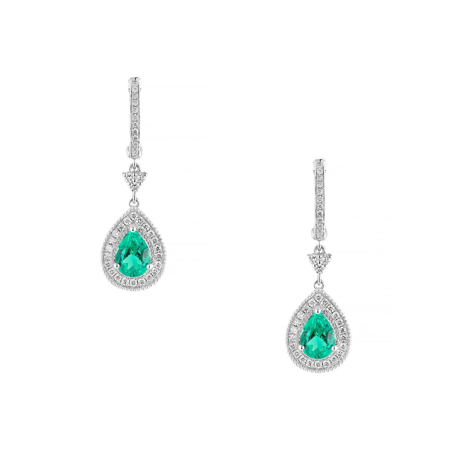 14K White Gold Lab Grown Emerald Diamond Earring MZ2474