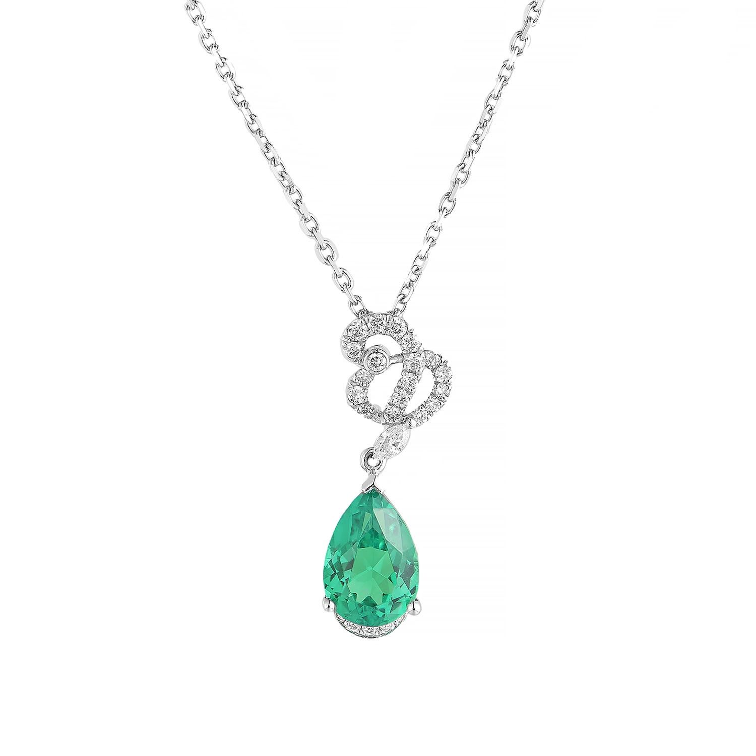 14K White Gold Lab Grown Emerald Diamond Necklace MZ2479