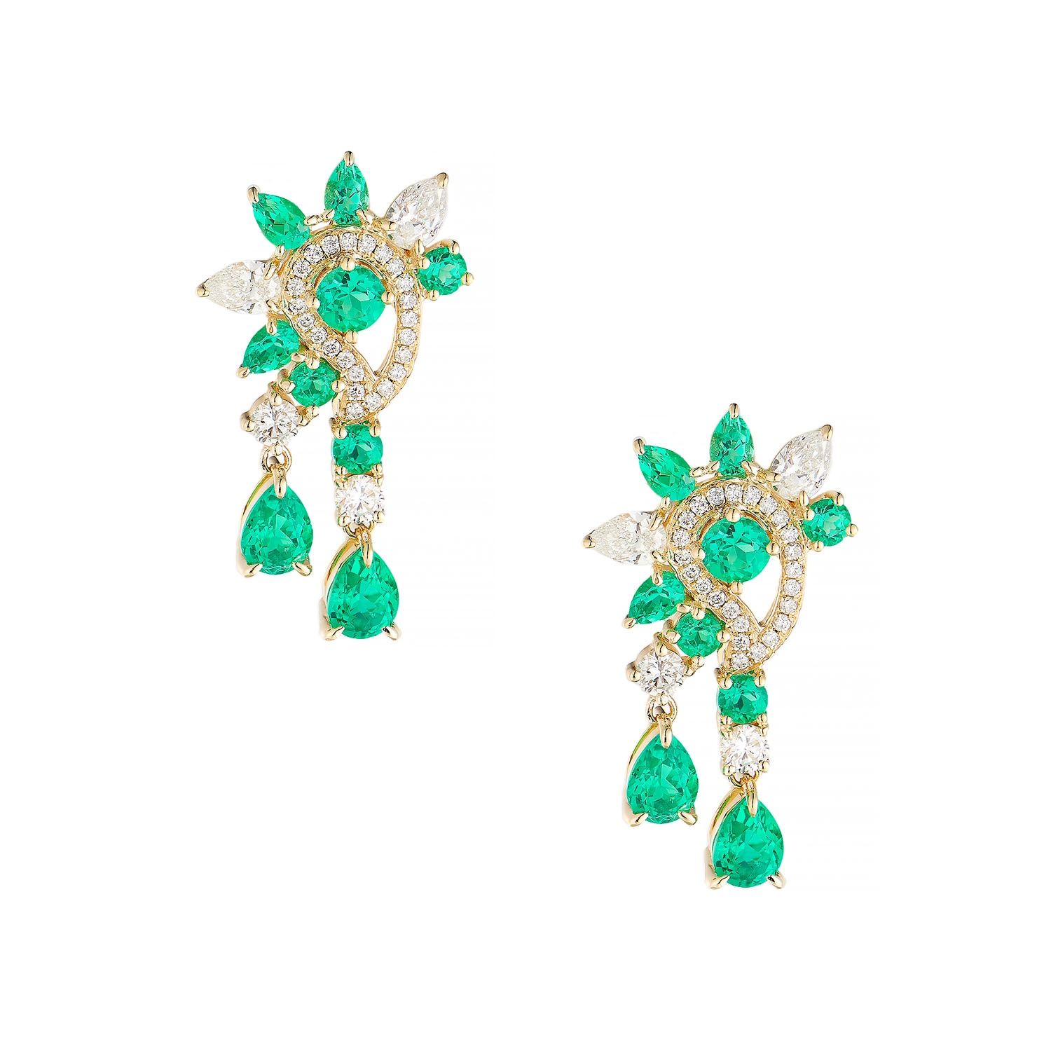 14K White/Yellow Gold Lab Grown Emerald Diamond Earring MZ2477, Colour: Yellow