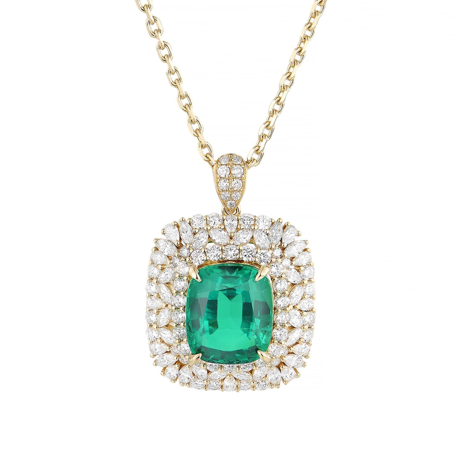14K White/Yellow Gold Lab Grown Emerald Diamond Necklace MZ2478, Colour: Yellow