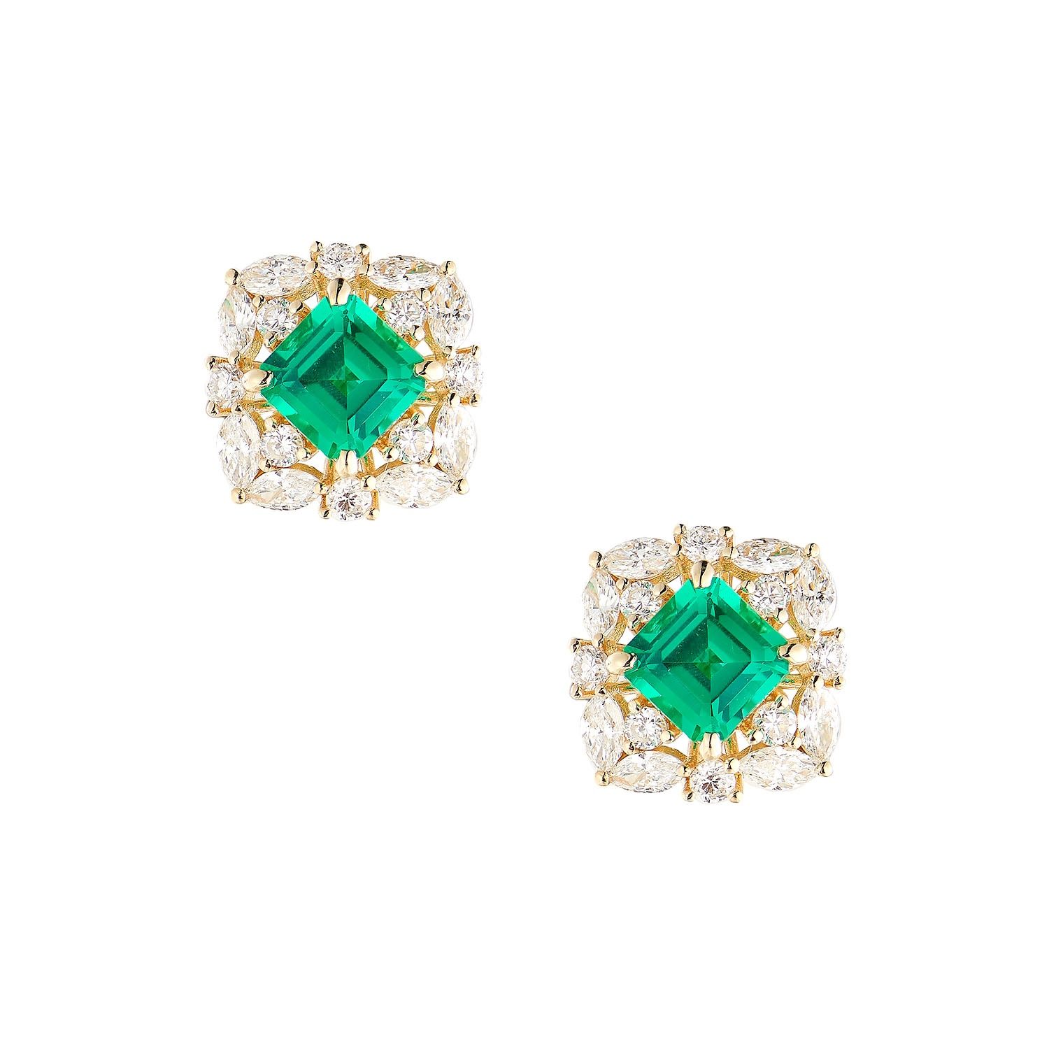 14K White/Yellow Gold Lab Grown Emerald Diamond Earring MZ2481, Colour: Yellow