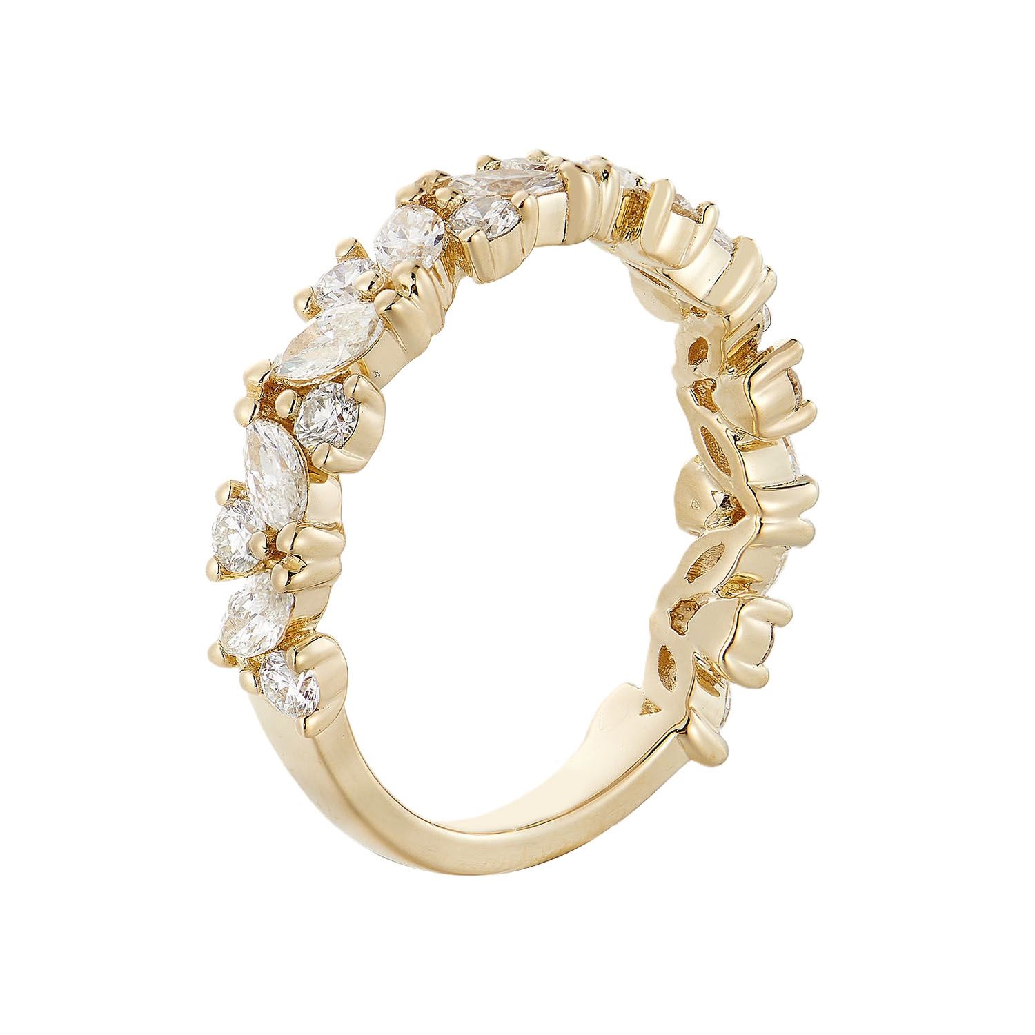 14K White/Yellow Gold Marquise Natural Diamond Wedding Band MZ6253-1, Colour: 14KY-3.23g-0.974ct-ND