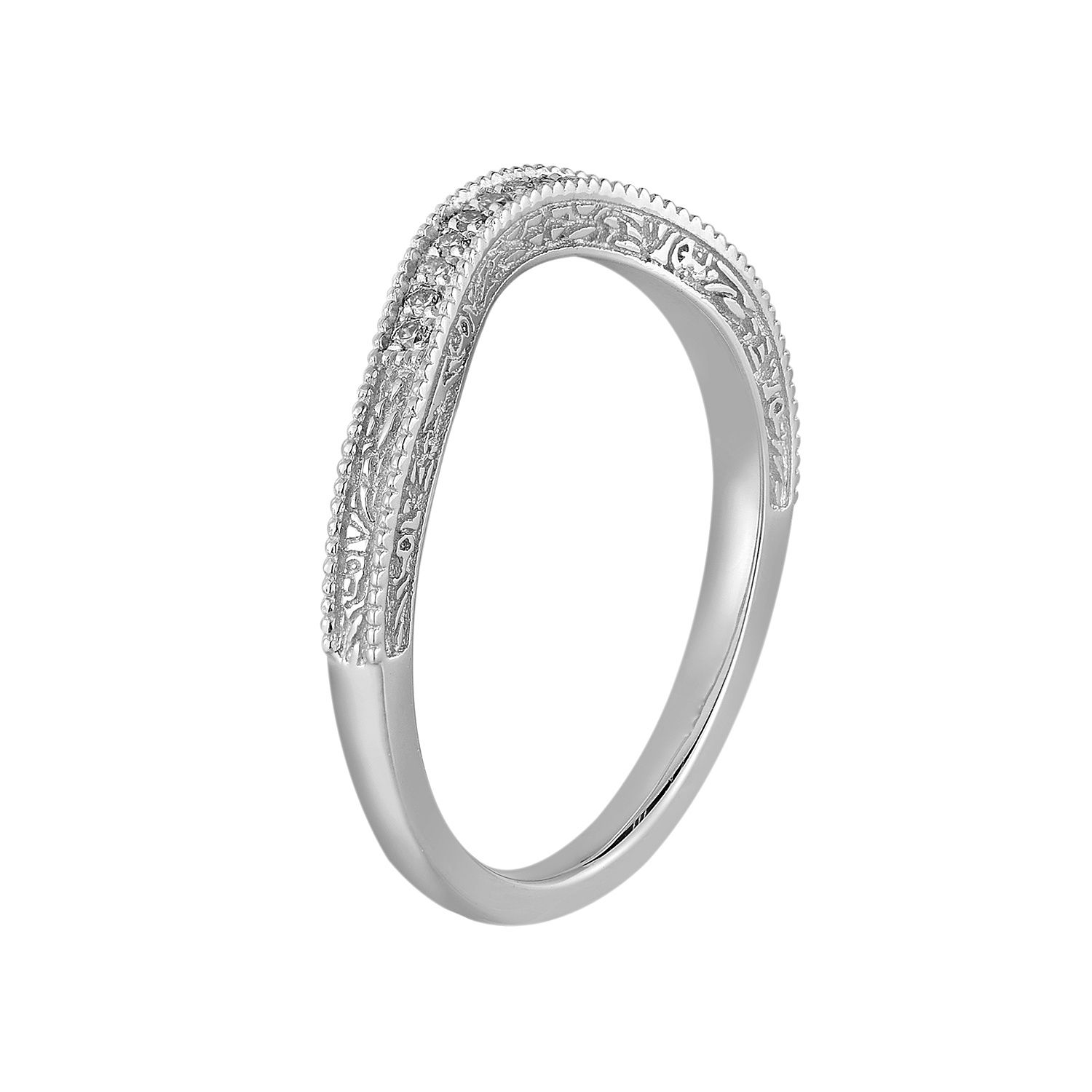 14K White Gold Lab Grown Diamond Curved Wedding Band MZ72120
