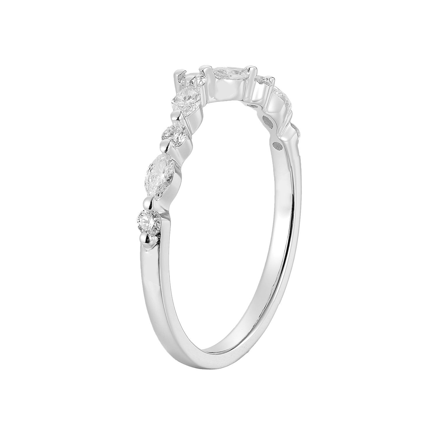 14K White/Yelow Gold Natural Diamond Curved Wedding Band MZ7070, Colour: 14KW-1.63g-0.342ct-ND