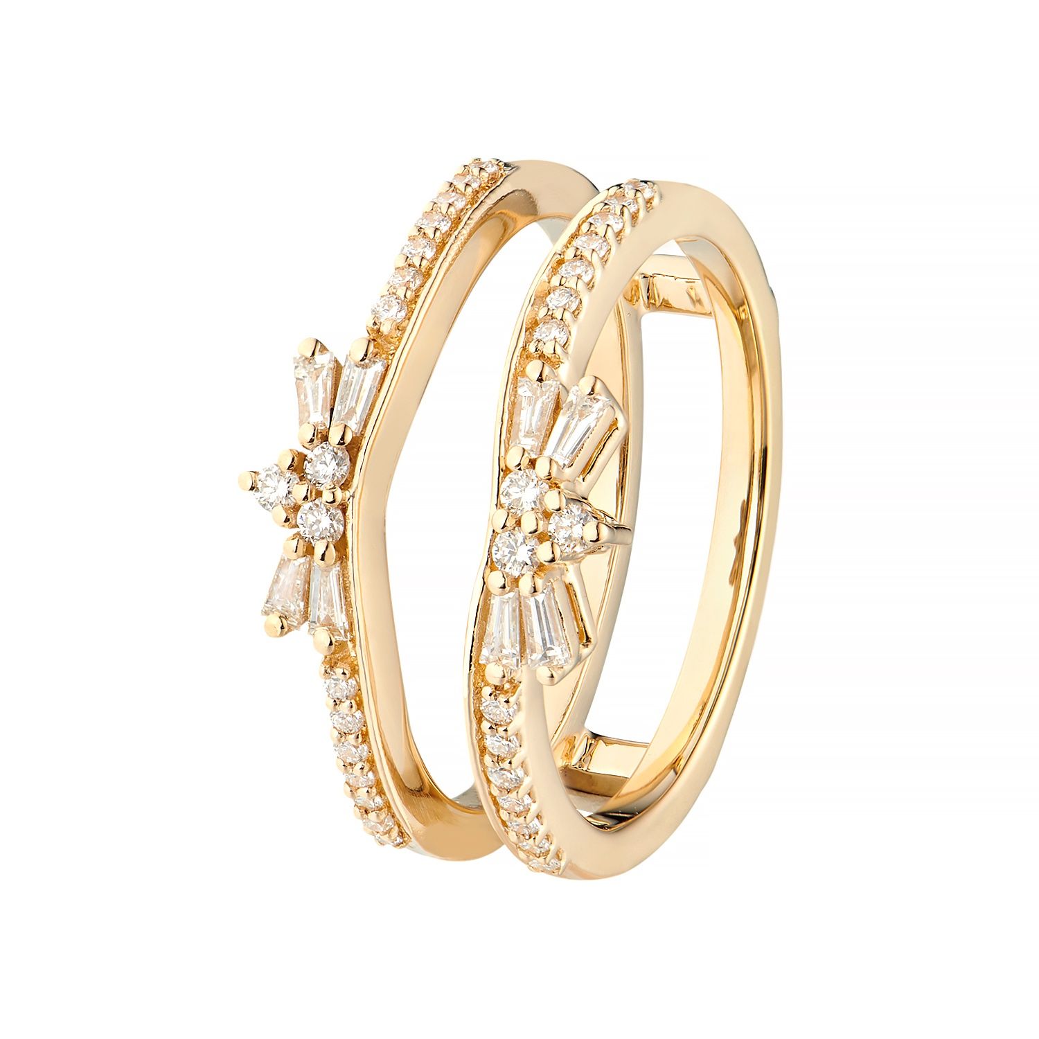14K Yellow Gold Round Natural Diamond  Baguette Enhancer Ring MZ5299