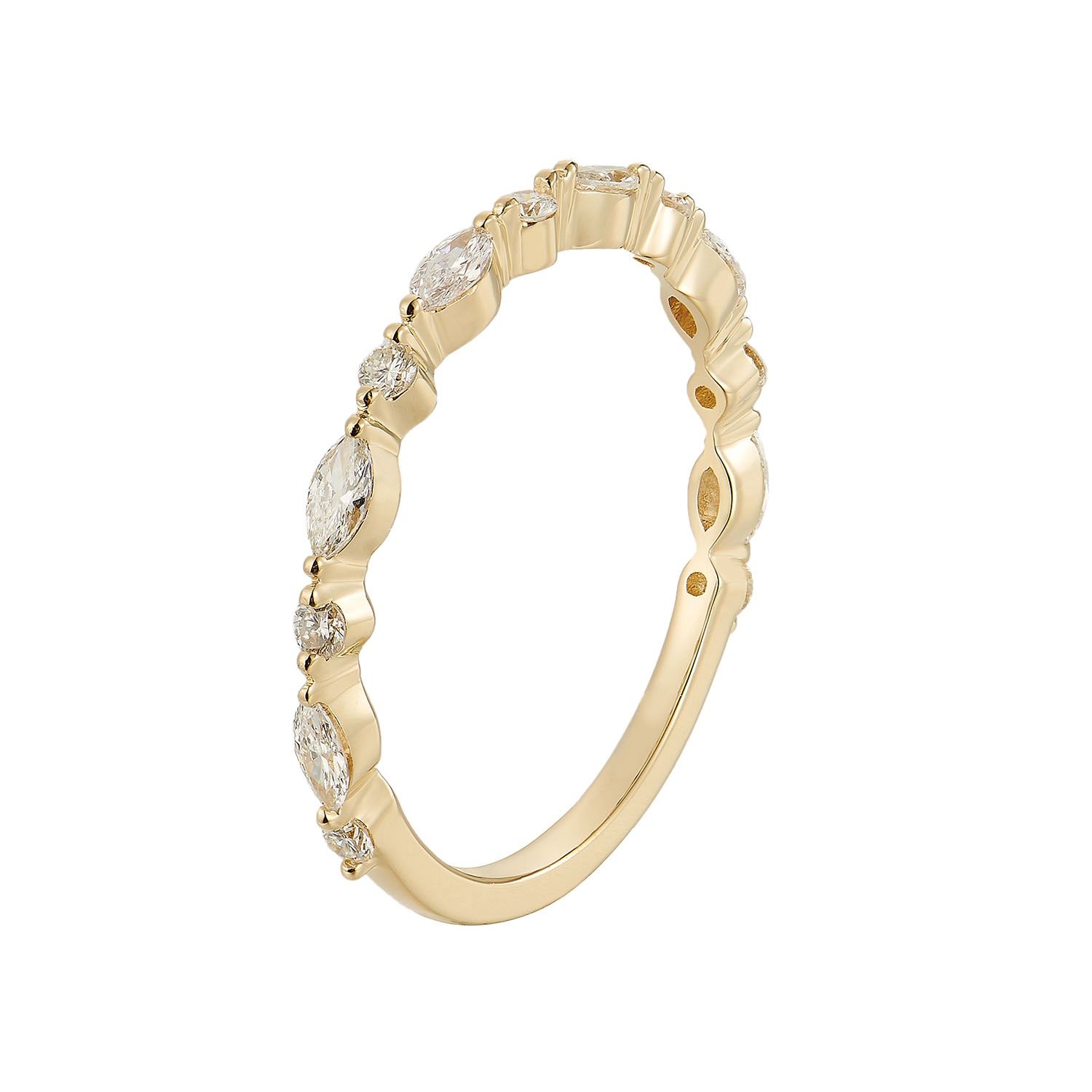 14K White/Yellow Gold Marquise Natural Diamond Wedding Band MZ5043, Colour: 14KY-1.31g-0.434ct-ND