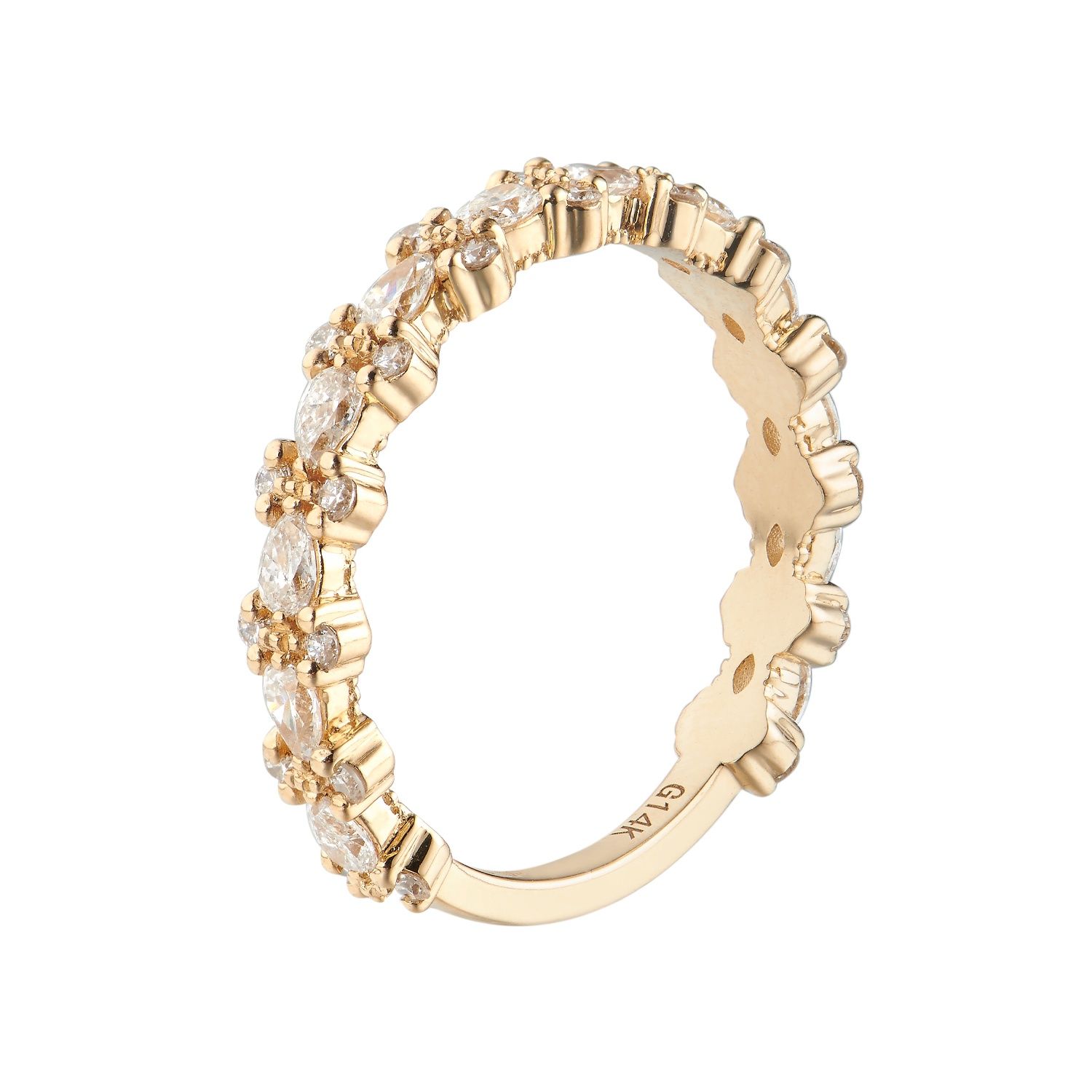 14K White/Yellow Gold Pear Natural Diamond Wedding Band MZ5044, Colour: 14KY-2.31g-0.783ct-ND
