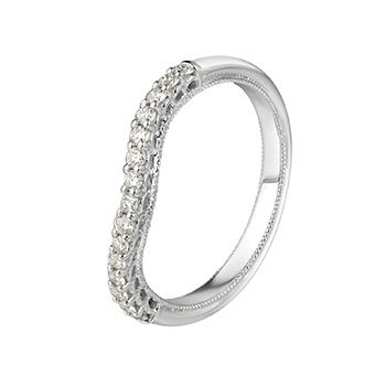 14K White Gold Lab Grown Diamond Curved Wedding Band MZ5076