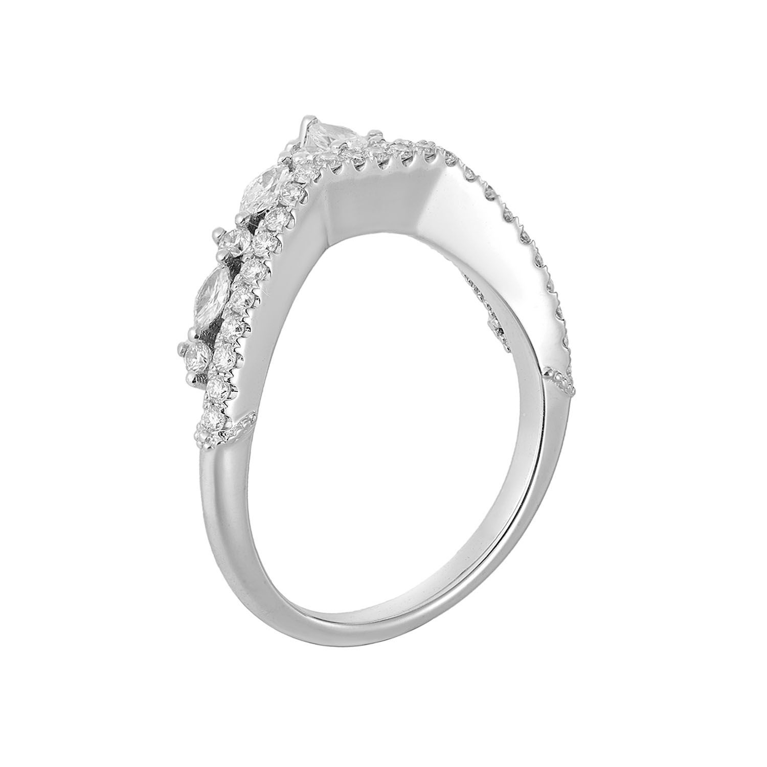 14K White/Yellow Gold Natural Diamond Curved Wedding Band HF9280