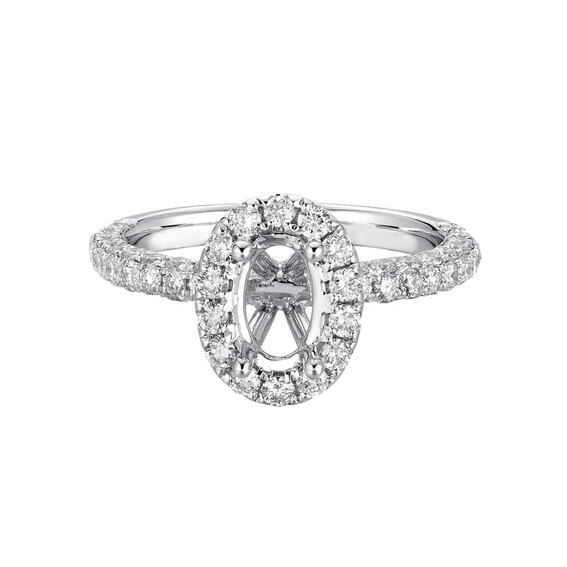 14K White Gold Oval Halo Natural Diamond Engagement Ring MZ5472