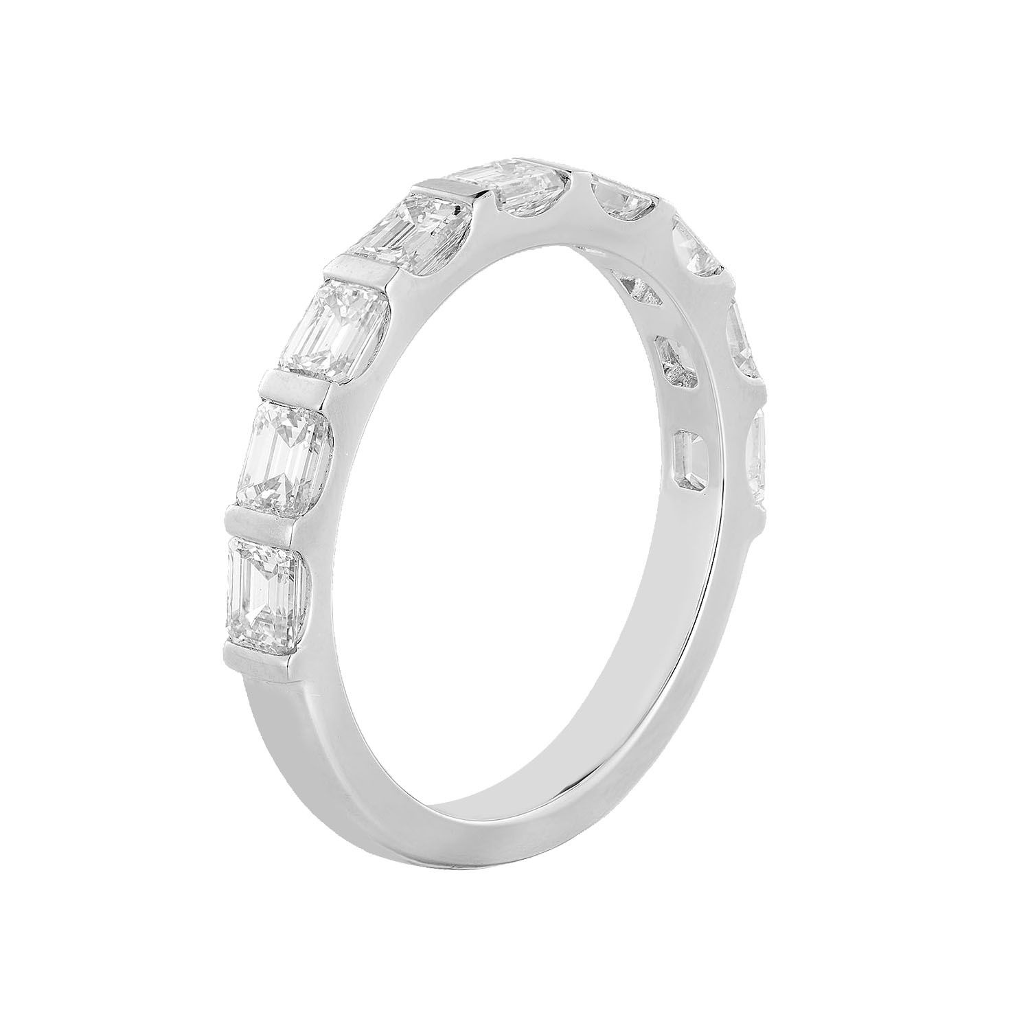 14K White Gold Emerald Lab Grown Diamond Wedding Band MZ11409-1