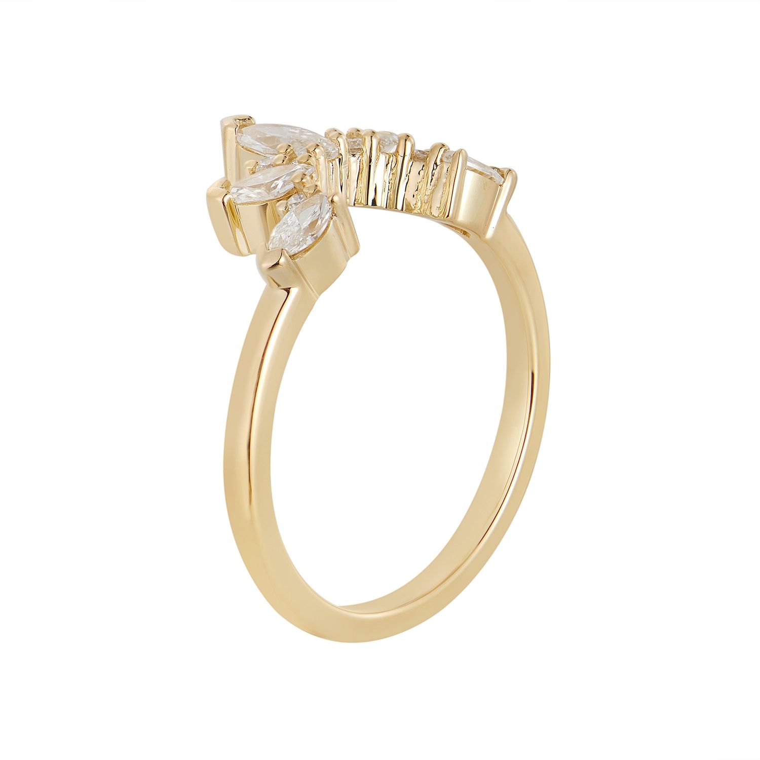 14K White/Yellow Gold Natural Diamond Curved Wedding Band MZ11664-1, Colour: 14KY-3.02g-0.594ct-ND