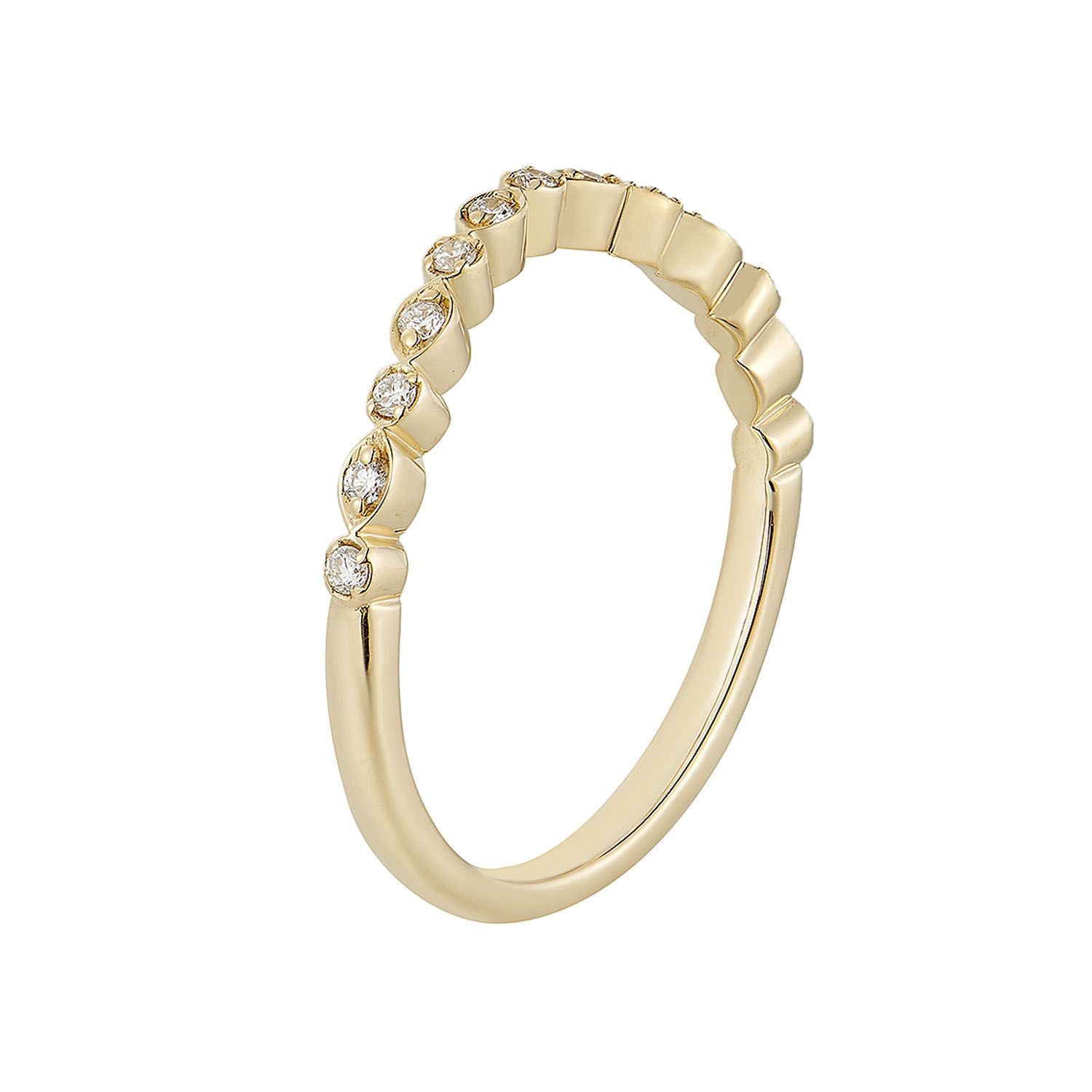 14K White/Yellow Gold Natural Diamond Curved Wedding Band MZ11684, Colour: 14KY-1.92g-0.109ct-ND