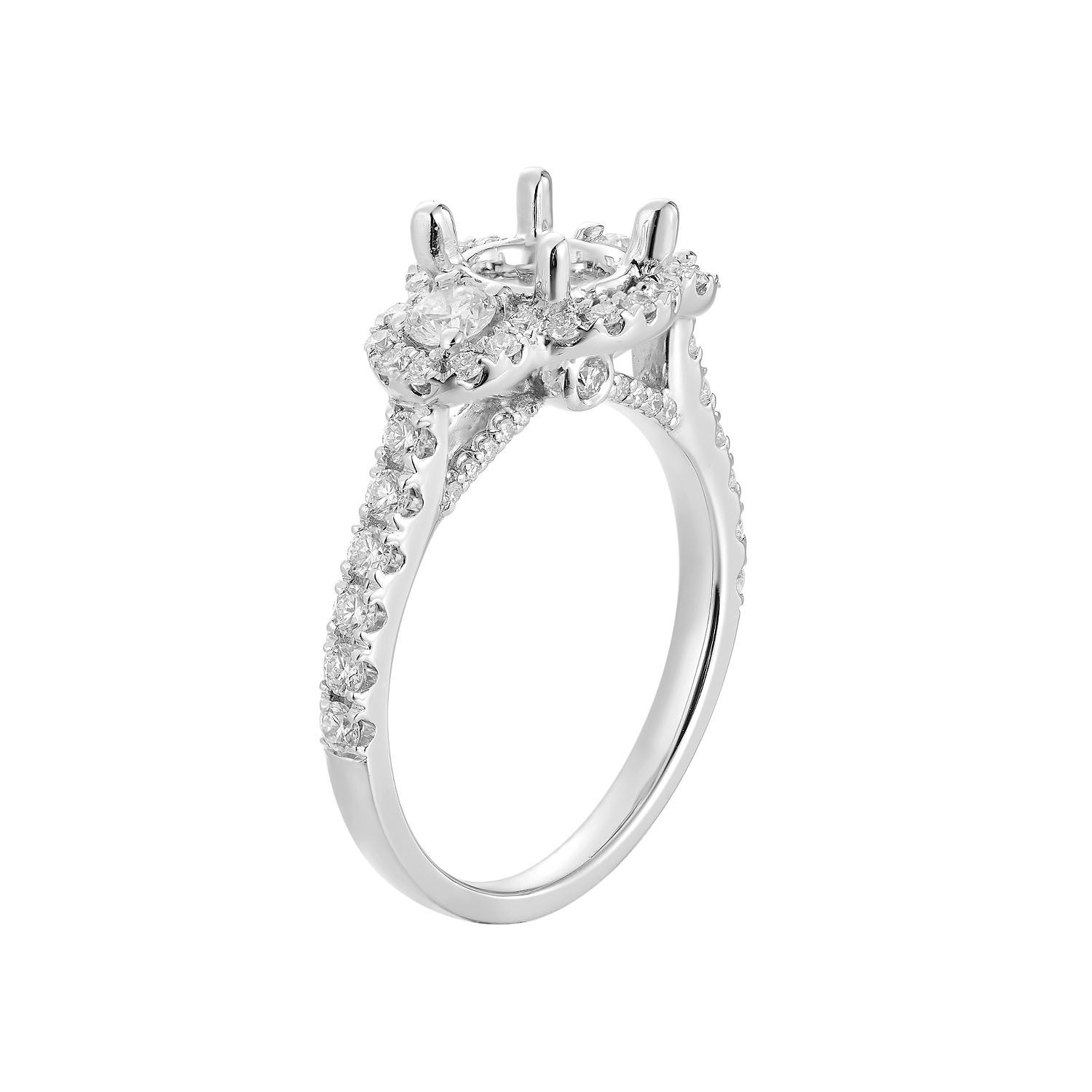 14k White Gold Three Stone Halo Natural Diamond Engagement RingMZ6359, Colour: 14KWhite-3.81g-0.798ct-ND