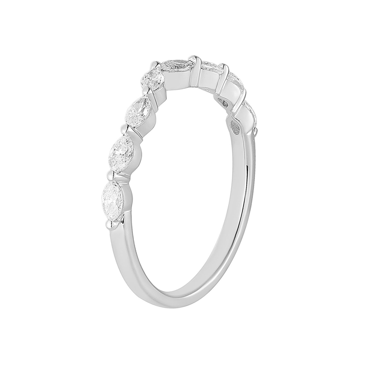 14K White/Yellow Gold Natural Diamond Curved Wedding Band MZ11787, Colour: 14KW-1.66g-0.482ct-ND