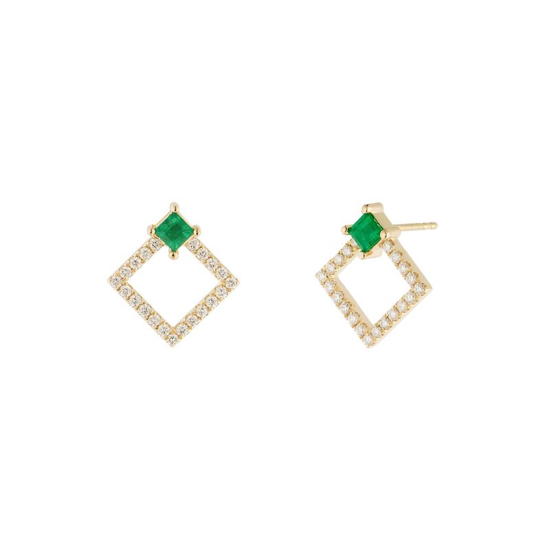 14K Yellow Gold Square-Cut Emerald Stud Earrings MZ61364