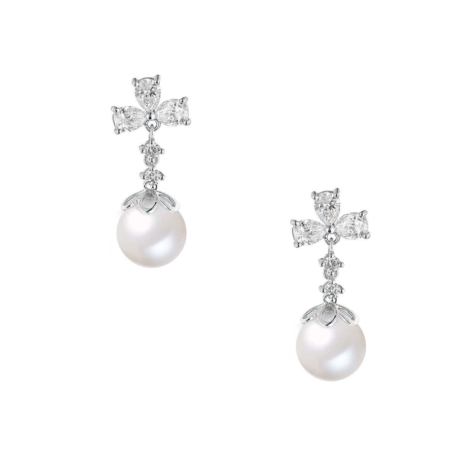 14K White Gold Pearl Natural Diamond Earrings MZ9434
