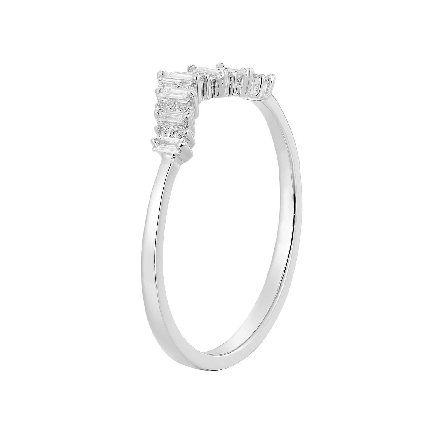 14K White Gold Lab Grown Diamond Curved Wedding Band MZ317