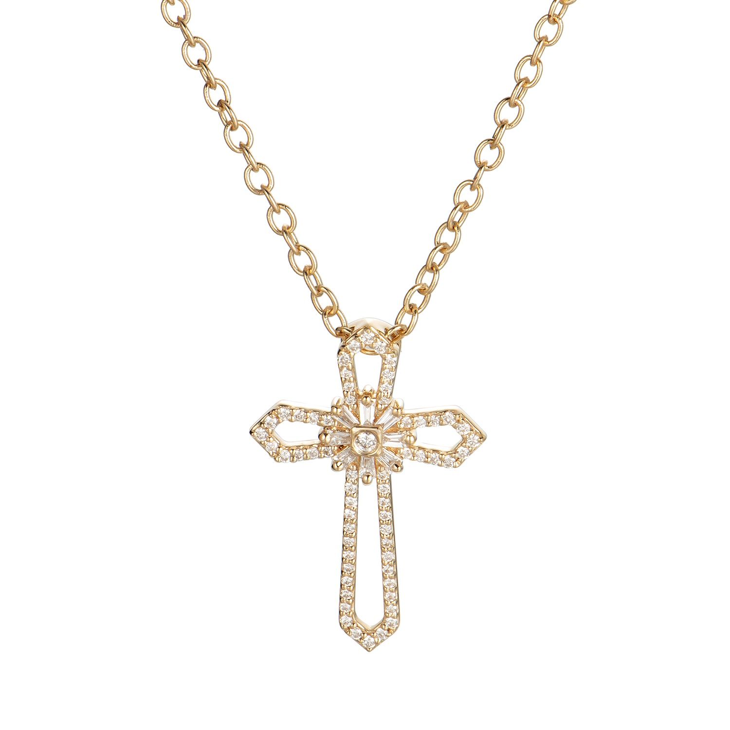 14K White/Yellow Gold Natural Diamond  Cross Pendant  MZ9504, Colour: 14KYellow-1.65g-0.265ct-ND