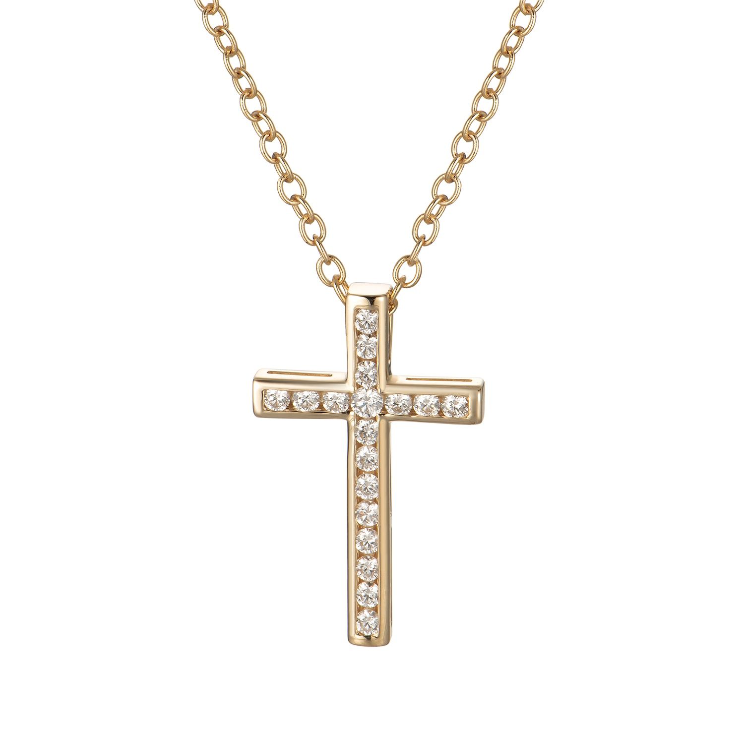 14K White/Yellow Gold Cross Natural Diamond  Pendant  MZ2365, Colour: 14KYellow-1.79g-0.487ct-ND