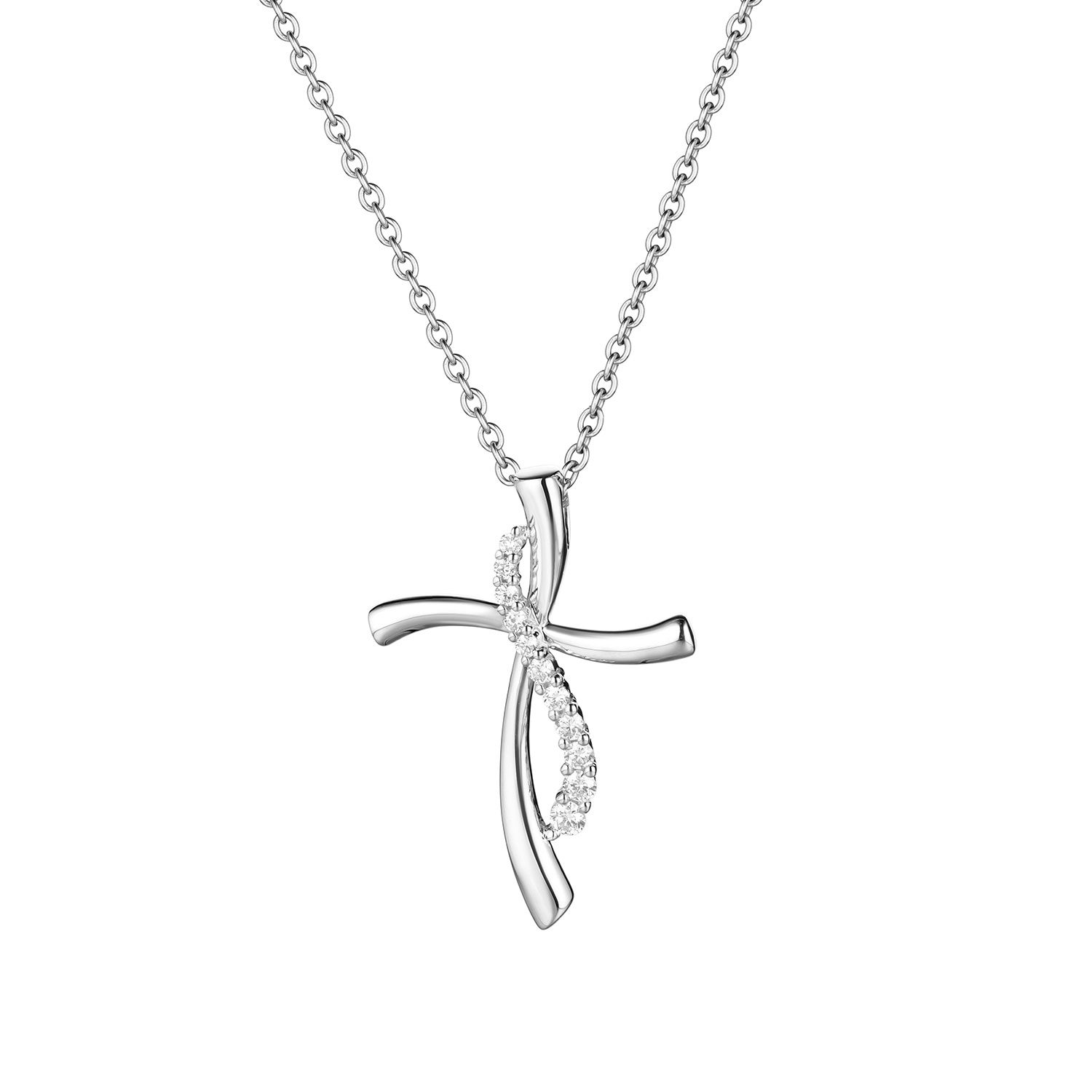 14K Whtie/Yellow Cross Natural Diamond  Pendant MZ7772, Colour: 14KWhite-1.73g-0.156ct-ND