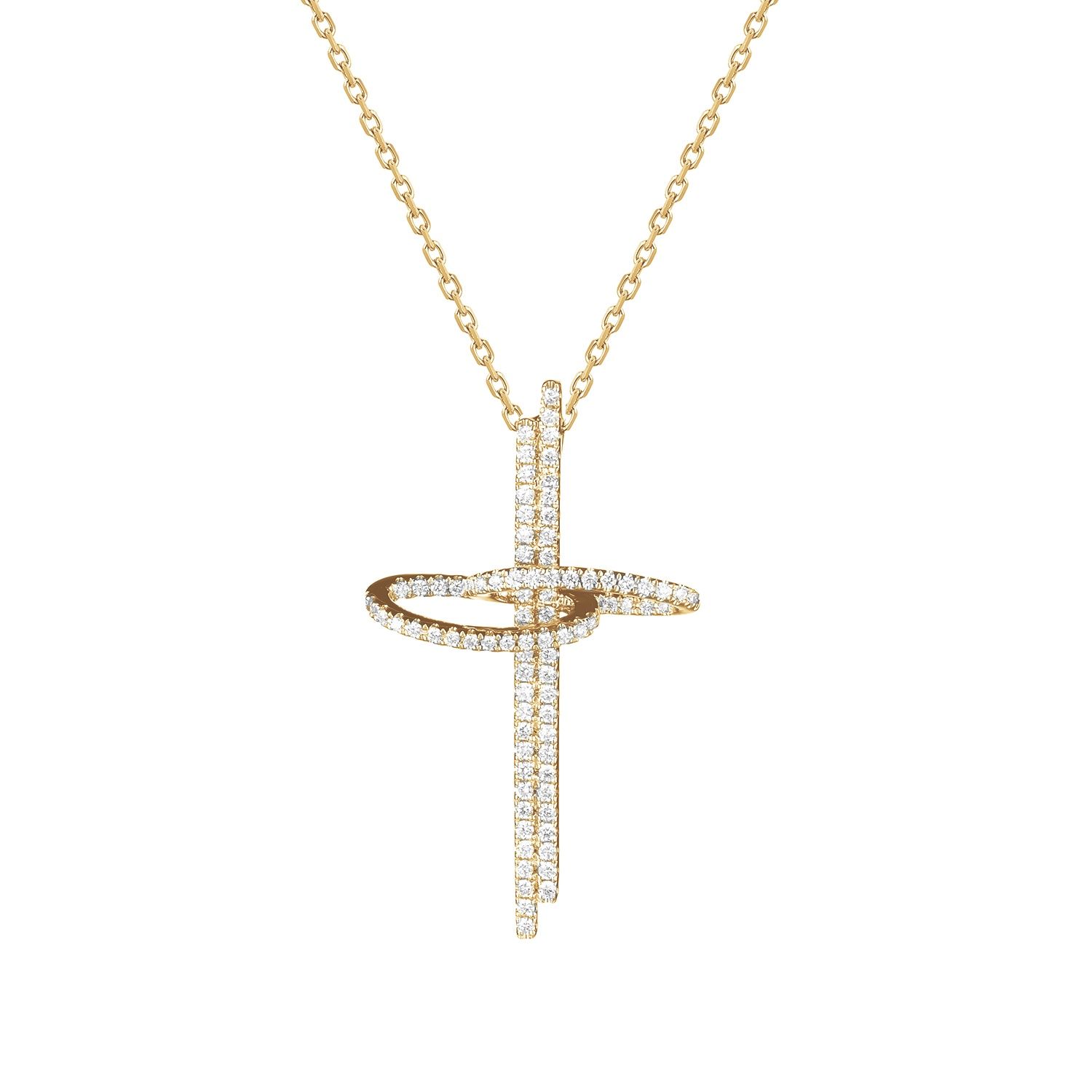 14K White/ Yellow Gold Cross Natural Diamond  Pendant  MZ7770, Colour: 14KYellow-2.07g-0.337ct-ND