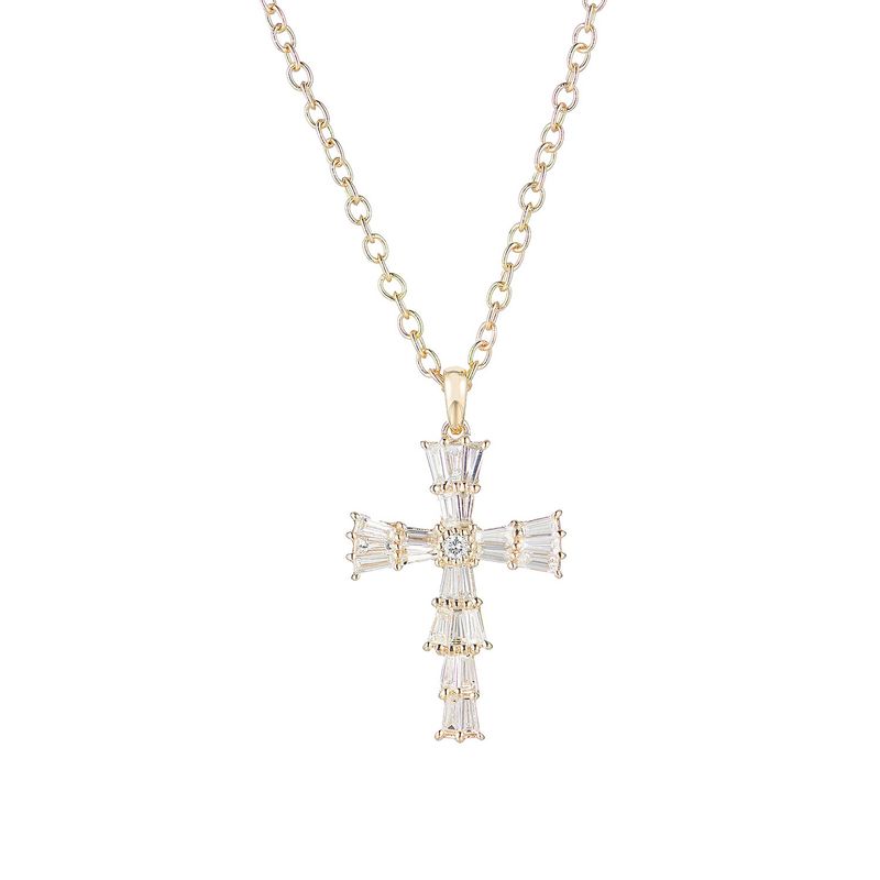14K Yellow Gold Cross Natural Diamond  Pendant  MZ9883