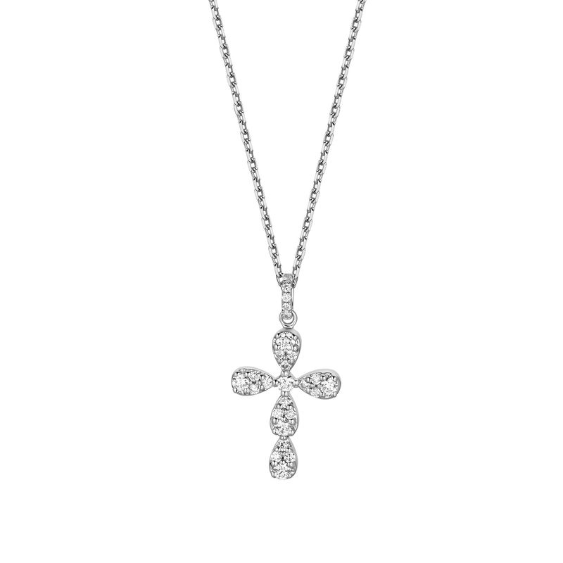 14K White Gold Cross Natural Diamond  Pendant  MZ1280 Natural Diamond