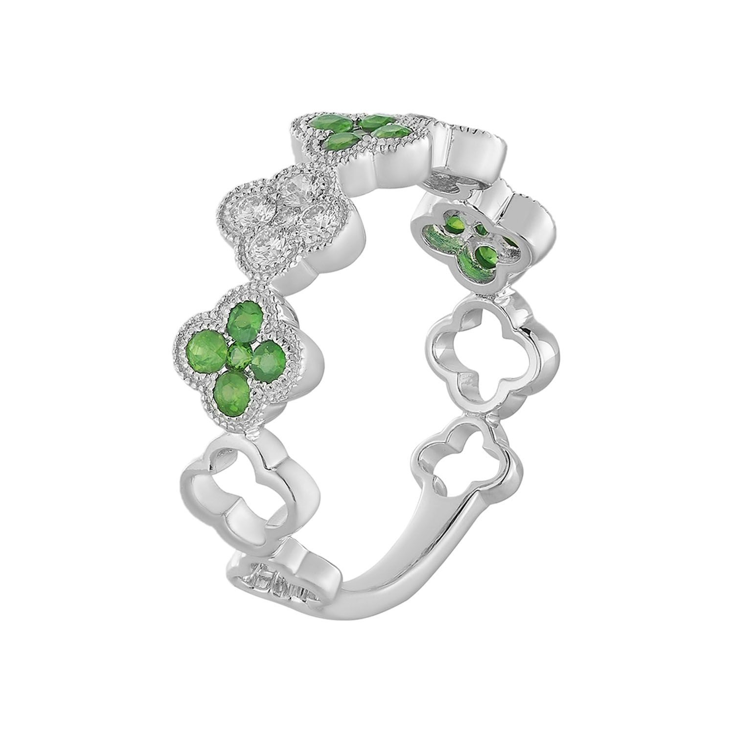 14K White/Yellow Gold Lab Grown  Diamond  And Natural Gemstone Wedding Ring  MZ5048-2-Emerald