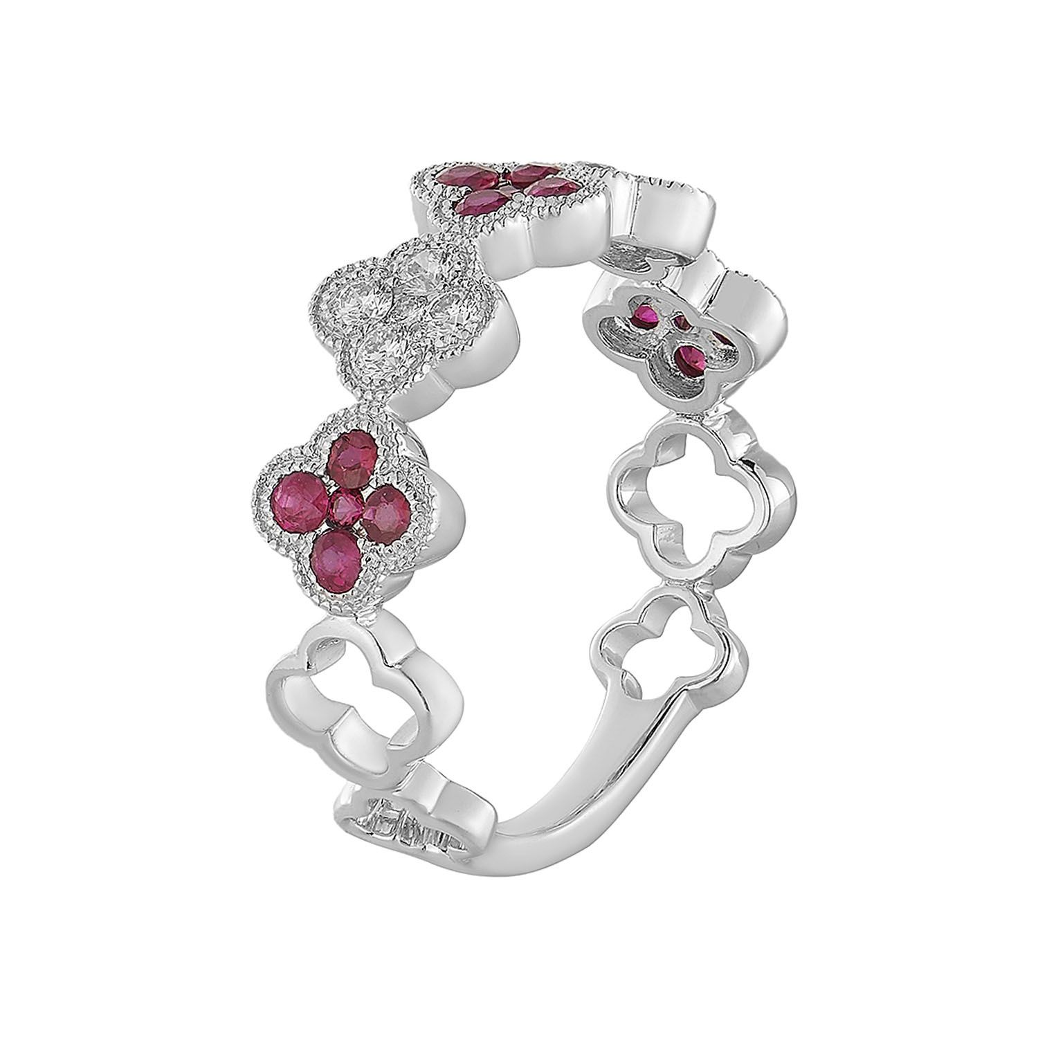 14K White/Yellow Gold Lab Grown  Diamond  And Natural Gemstone Wedding Ring  MZ5048-2-Ruby, Colour: 14KW-2.87g-0.731ct-LG