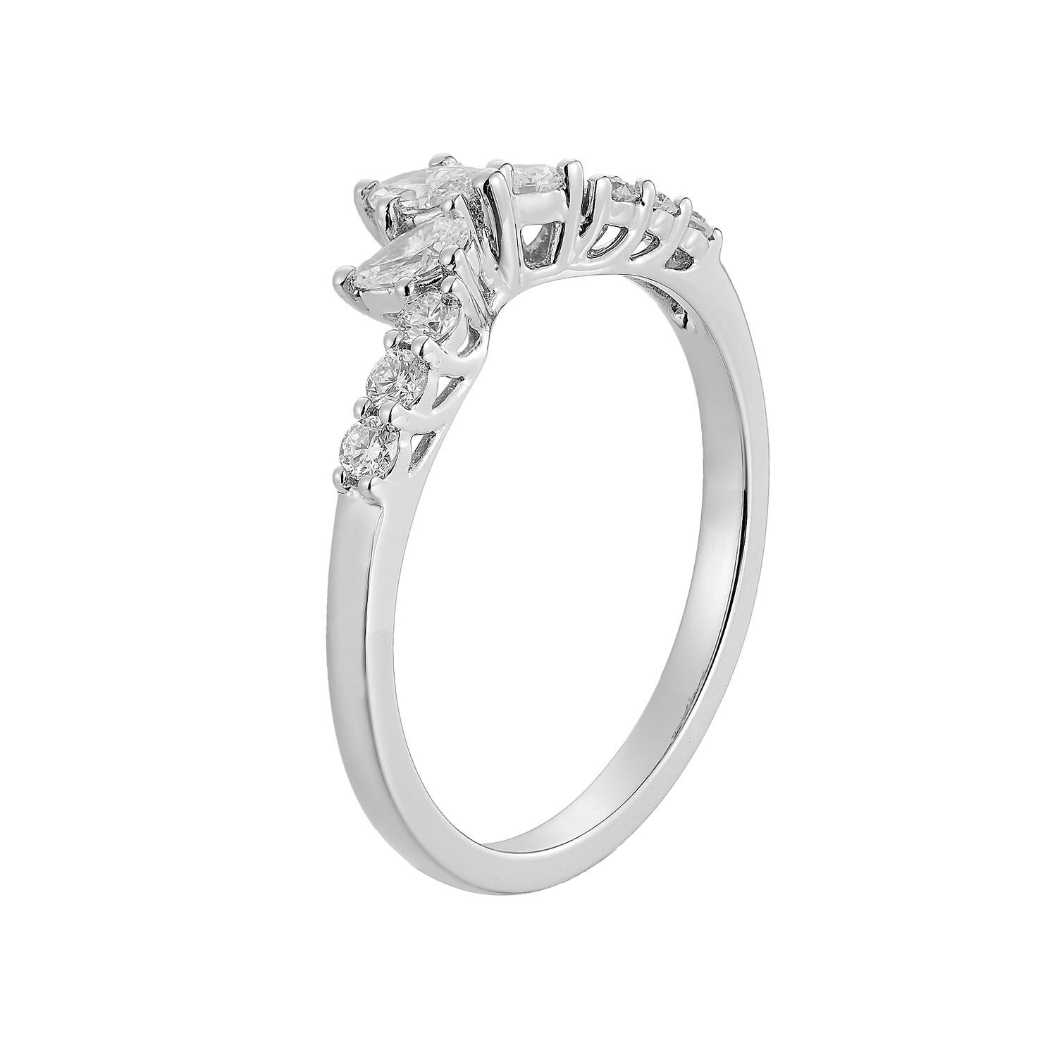 14K White/Yellow Gold Natural Diamond Curved Wedding Band MZ6049, Colour: 14KW-2.12g-0.483ct-ND