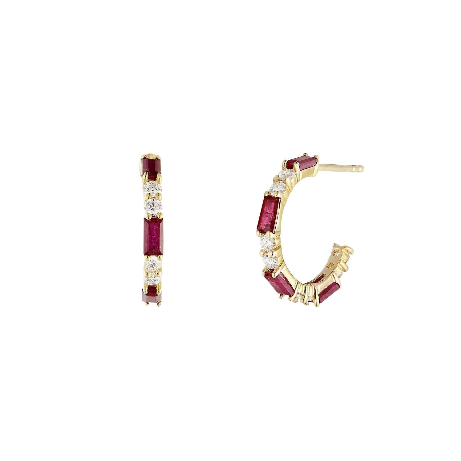 14K Yellow Gold Ruby Natural Diamond  Stud EarringsMZ71095
