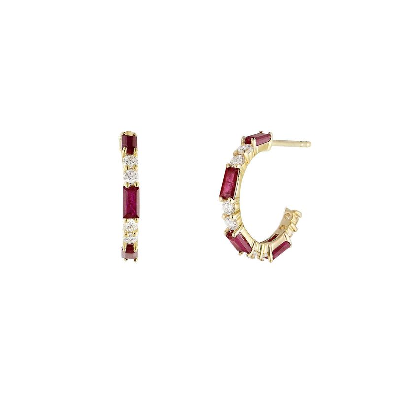 14K Yellow Gold Ruby Natural Diamond  Stud EarringsMZ71095