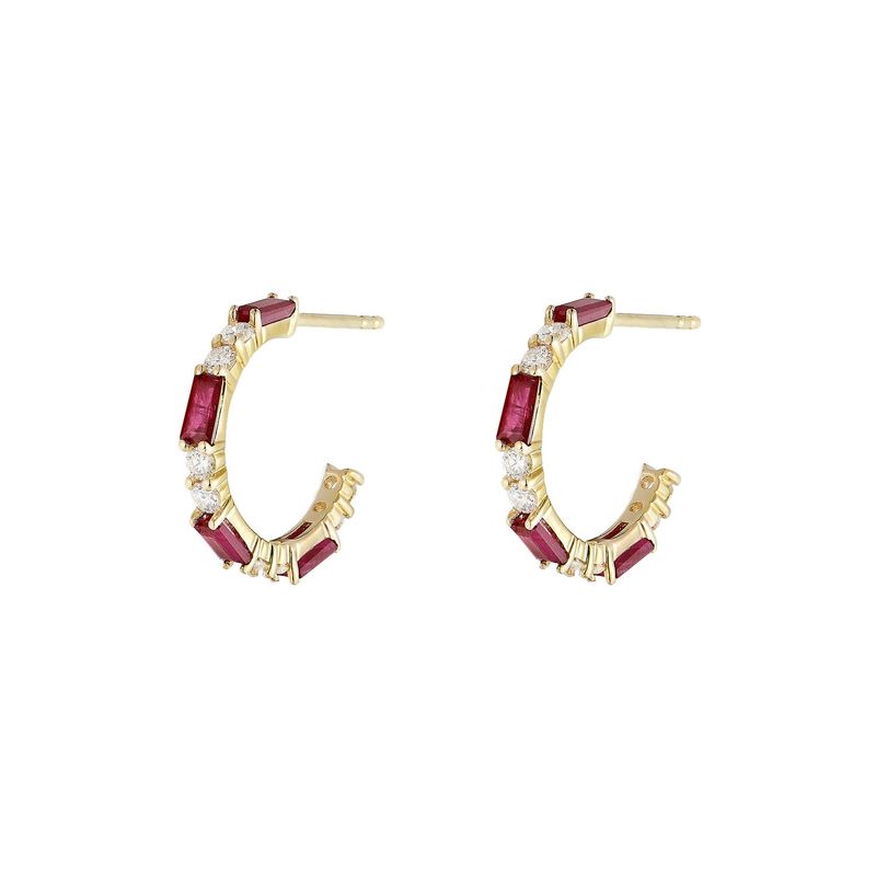14K Yellow Gold Ruby Natural Diamond  Stud EarringsMZ71095