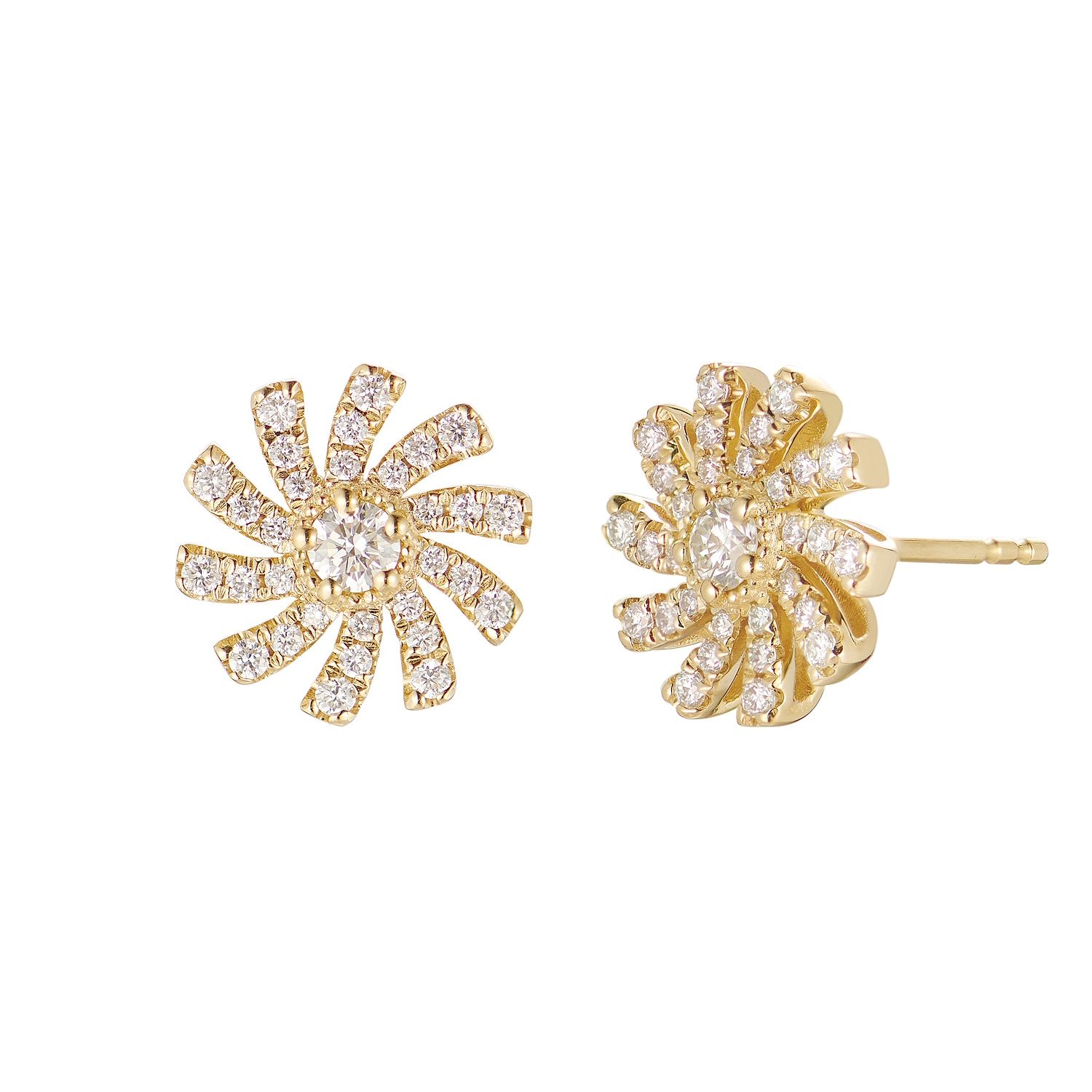 14K Yellow Gold Natural Diamond  Round Stud Earrings MZ9789