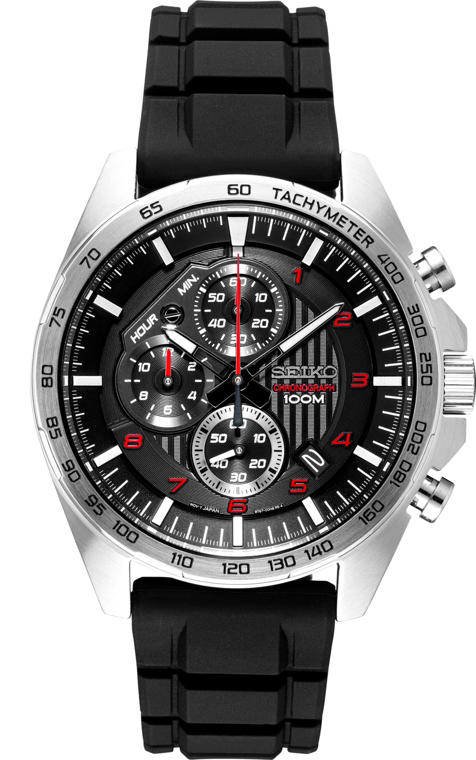 Seiko Chronograph Black Dial Black Silicone Men&#39;s Watch SSB325