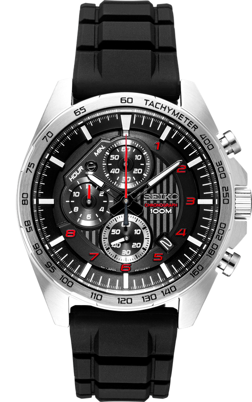 Seiko Chronograph Black Dial Black Silicone Men&#39;s Watch SSB325