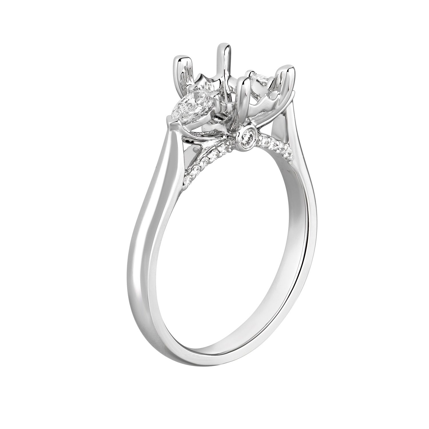 14K White Gold Cushion Center Three Stone Engagement Ring MZ6351 Natural Diamond, Colour: 14KWhite-4.53g-0.504ct-ND