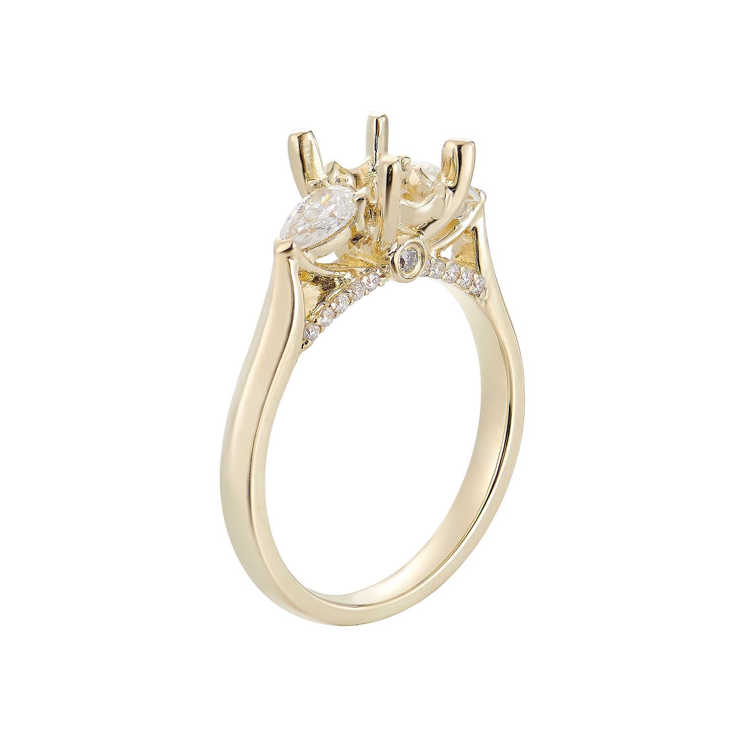 14K White Gold Cushion Center Three Stone Engagement Ring MZ6351 Natural Diamond, Colour: 14KYellow