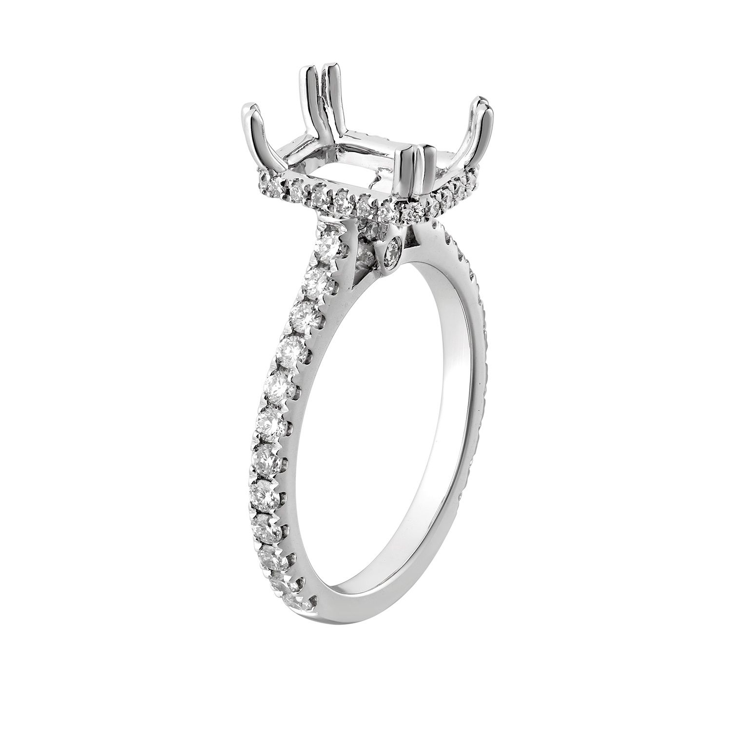 14k White Gold Natural Diamond Emerald Center Engagement Ring MZ6740, Colour: 14KWhite-2.66g-0.552ct-ND