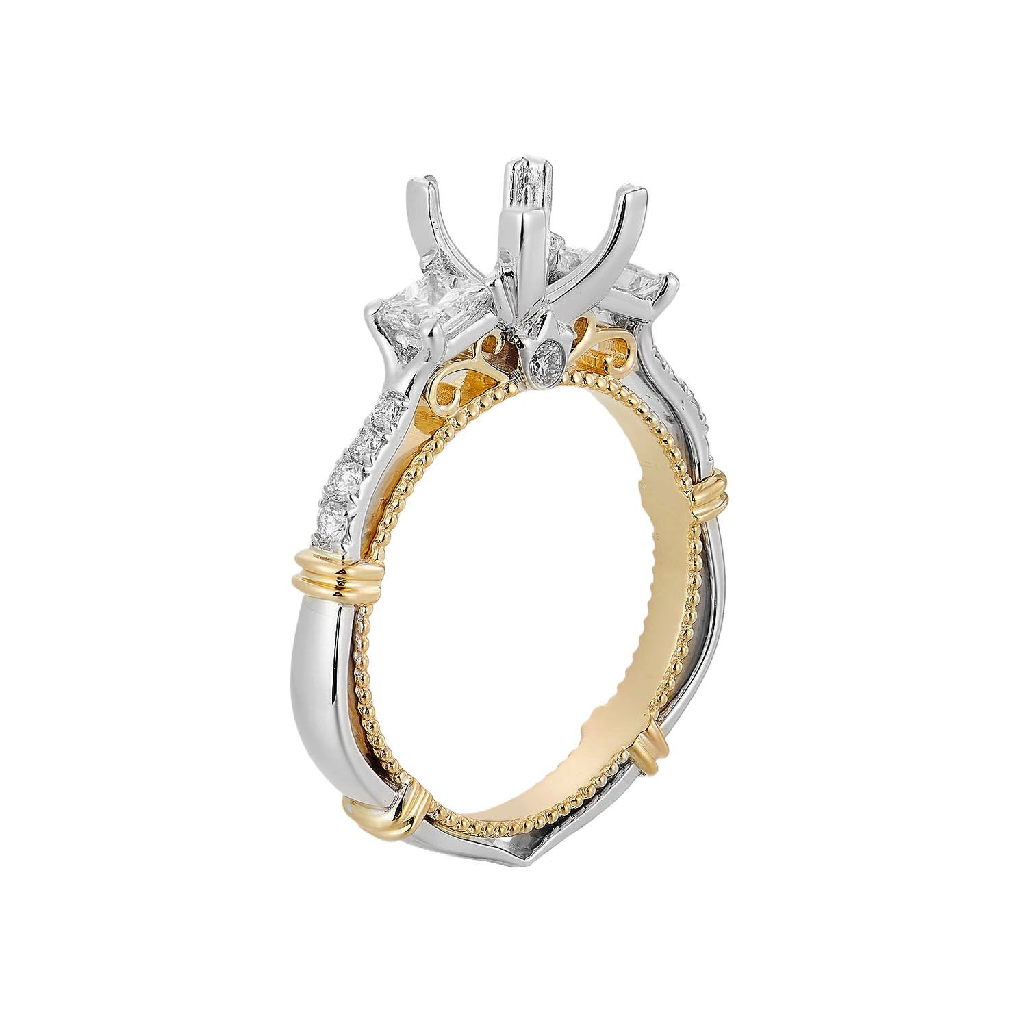 14K White Gold Rose Gold Three Stone Engagement Ring MZ72940 Natural Diamond, Colour: 14KWY-3.92g-0.524ct-ND