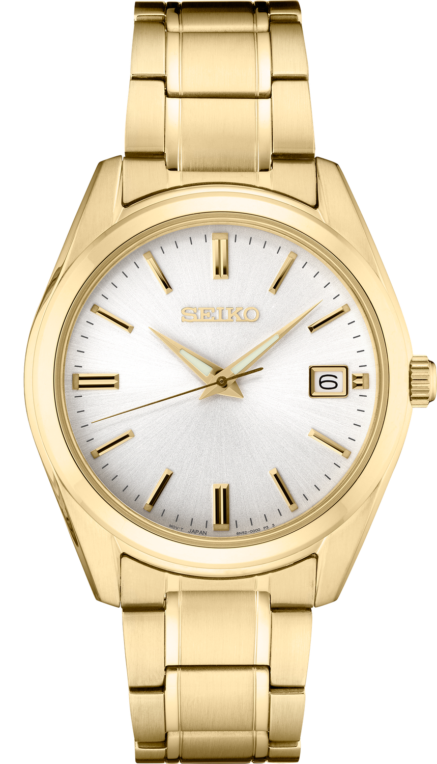 Seiko Men&#39;s Essentials Gold Tone Stainless Steel Bracelet Wrist Watch SUR314
